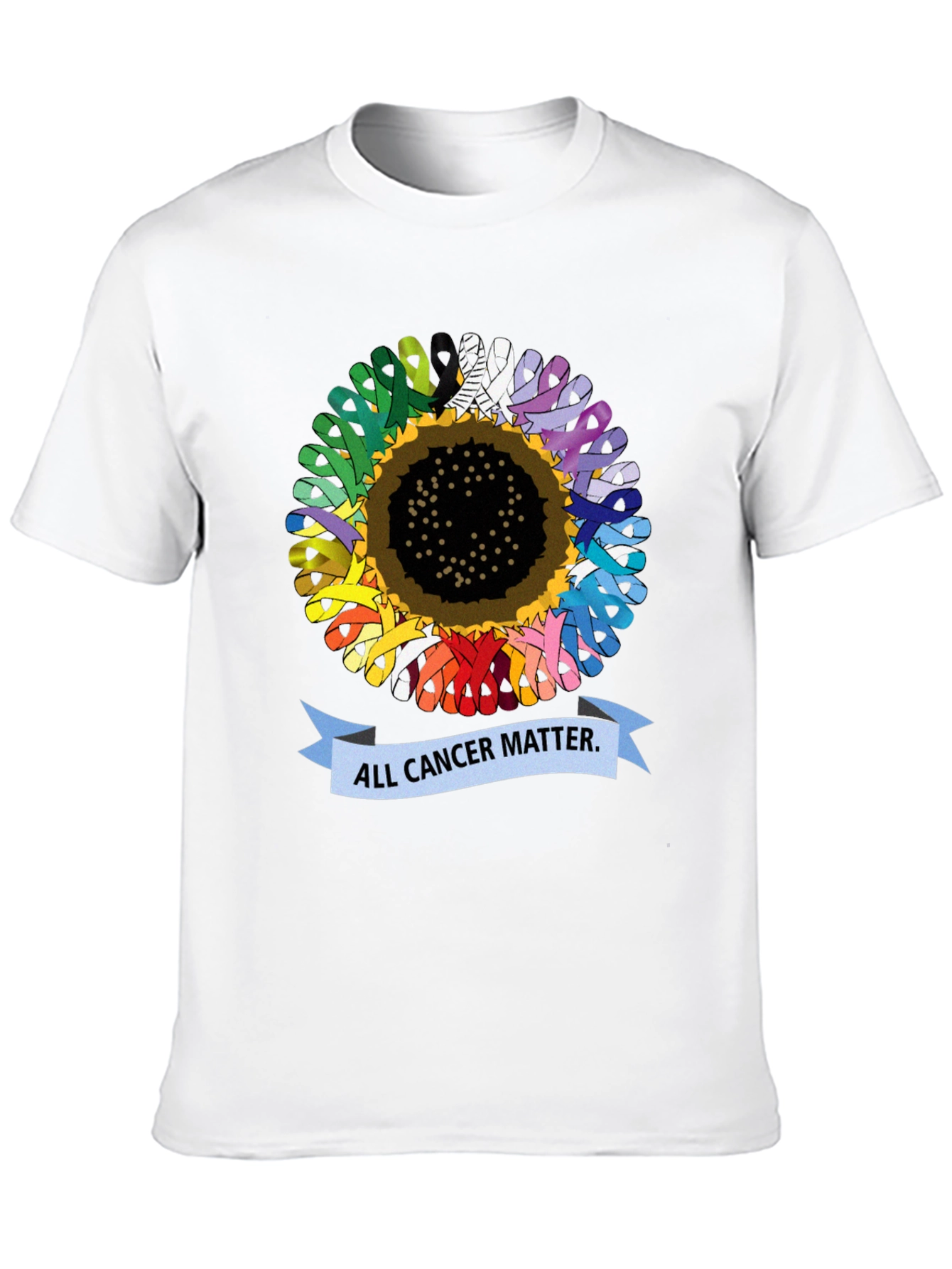 Black All Cancer Matter T-Shirt - Sunflower Ribbon Design view 10