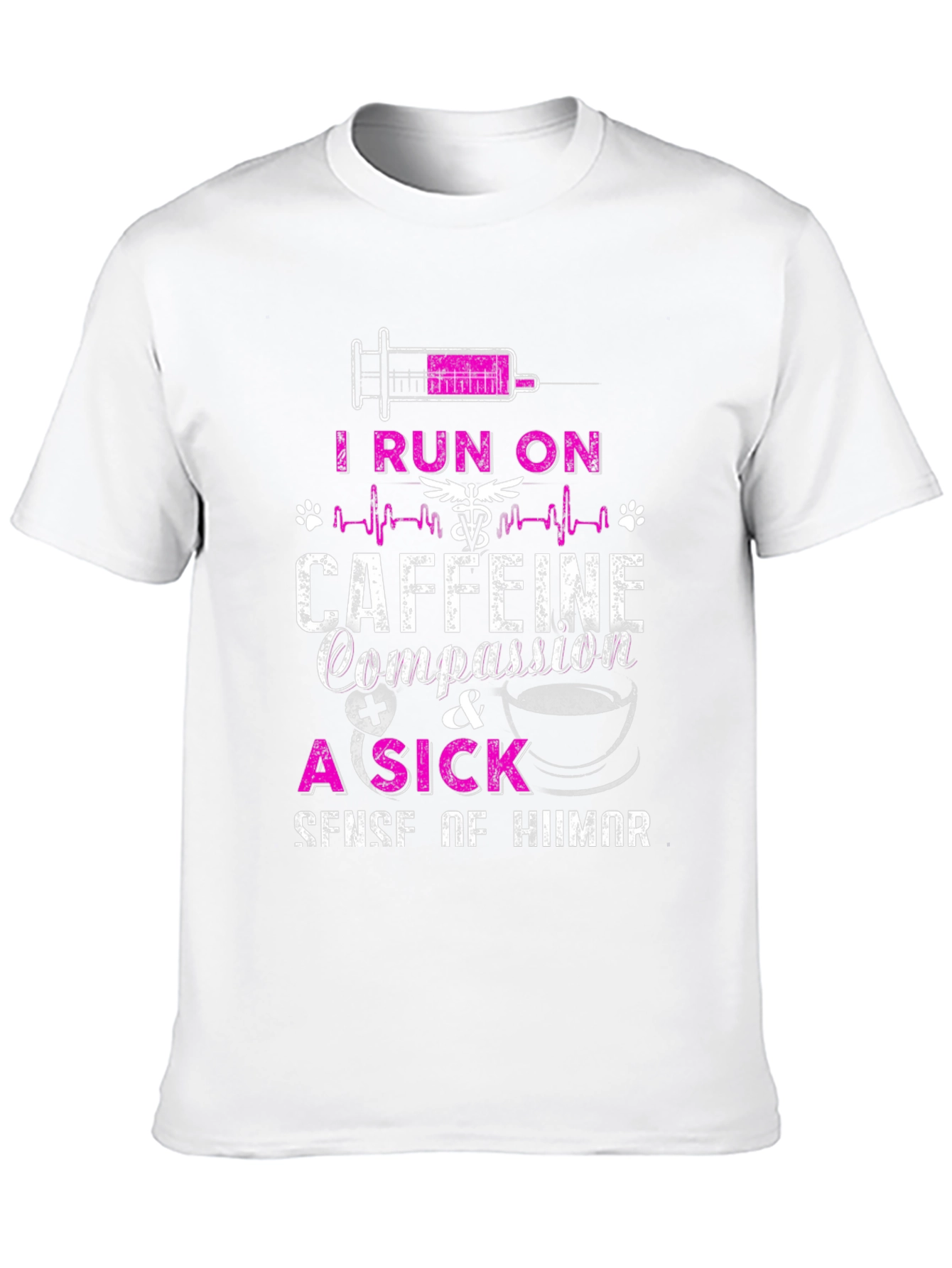 Black Funny Nurse/Vet Tech T-Shirt - I Run on Caffeine & Compassion view 10