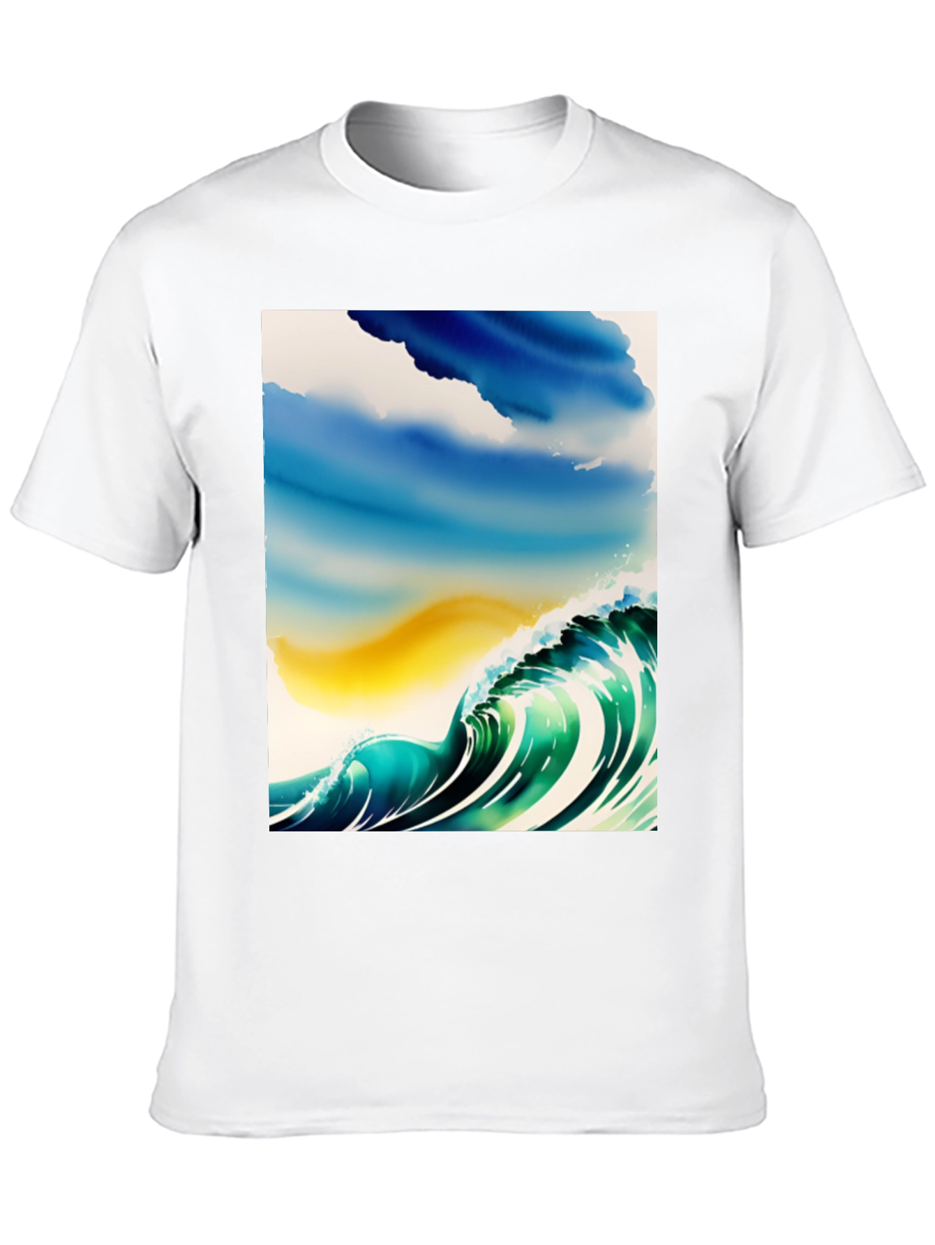 Black Wave Watercolor Graphic Tee - Black Cotton Casual view 10