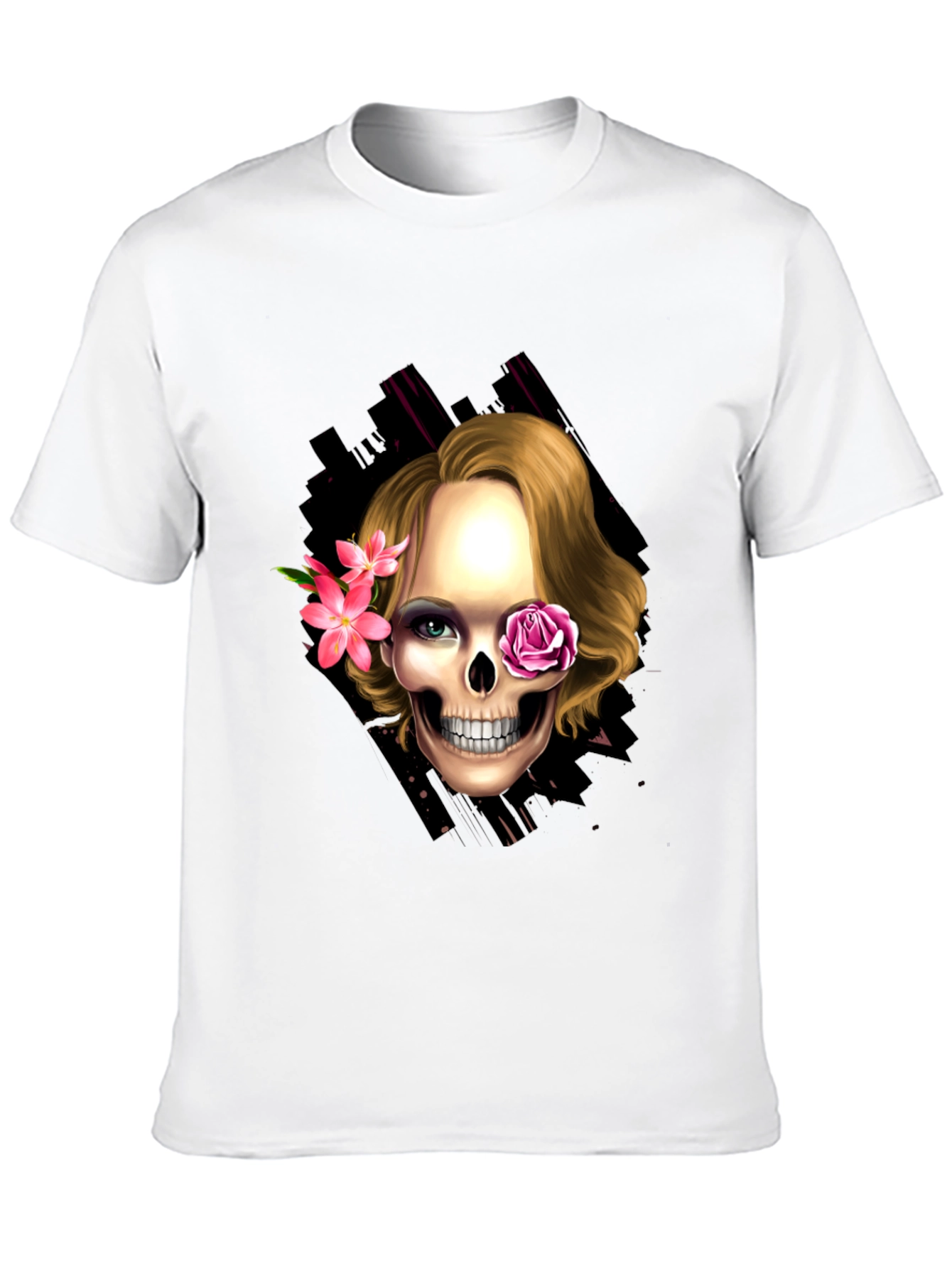 Black Skull & Flowers Graphic Tee - Trendy Halloween Style view 10