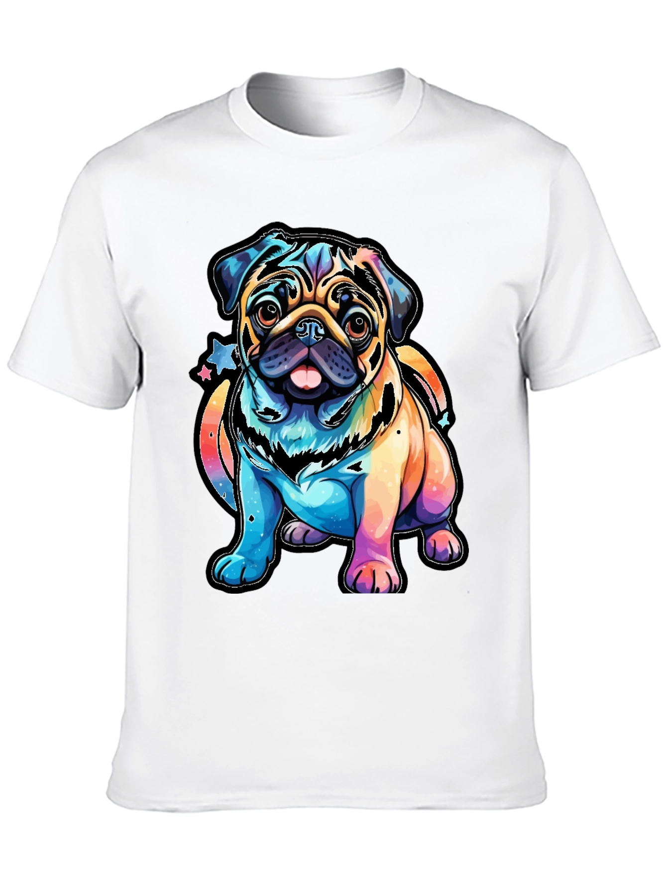Black Colorful Pug Dog Graphic T-Shirt view 10