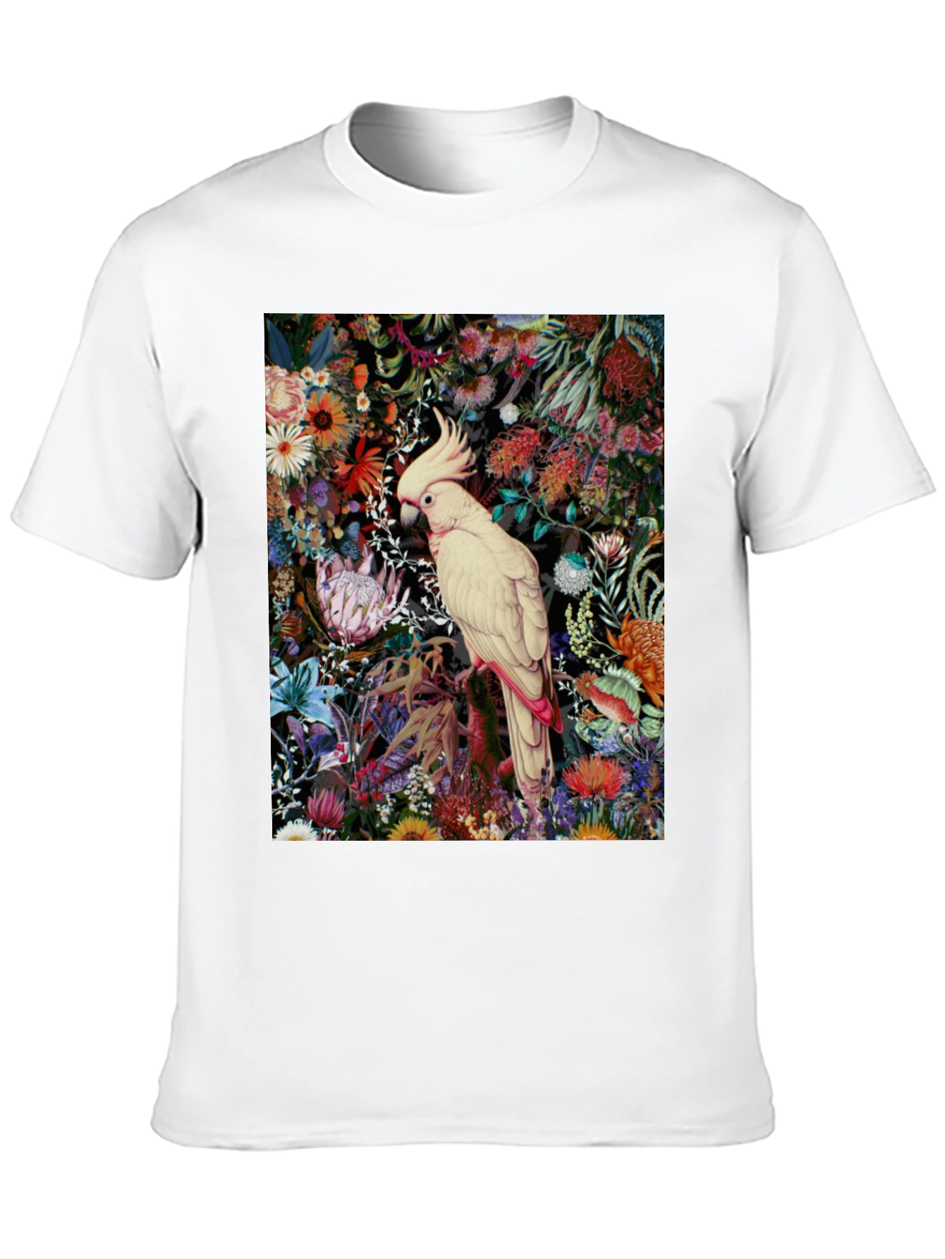 Black Floral Cockatoo Print Tee - Unique Graphic T-Shirt view 10
