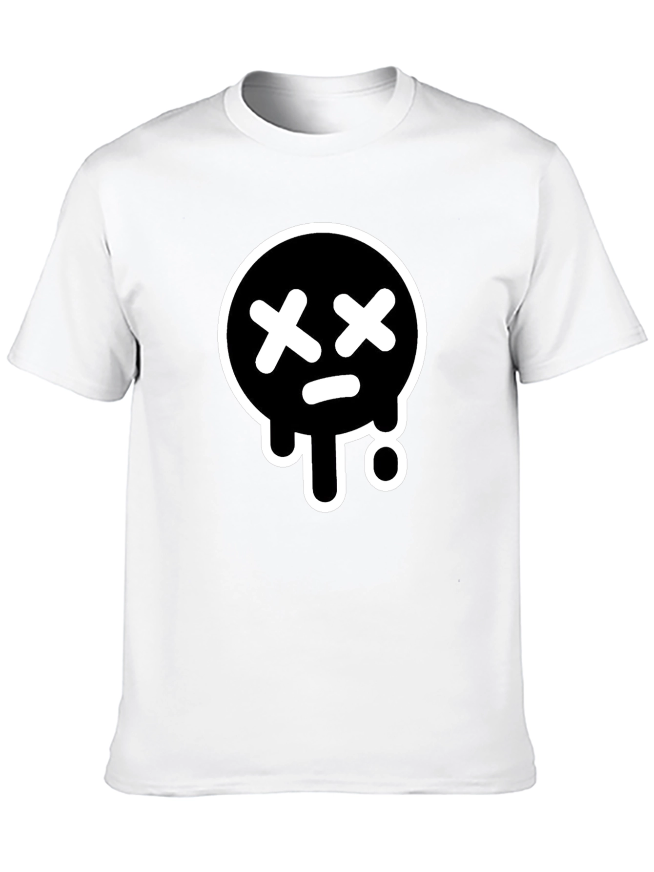 Black Black T-Shirt with White Drip Sad Face Design view 10