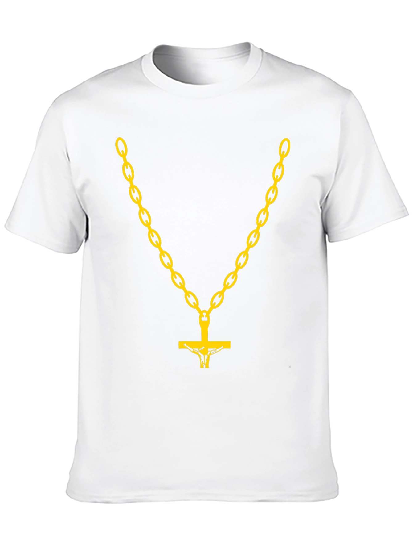 Black Men's Black T-Shirt with Gold Chain and Cross Design view 10