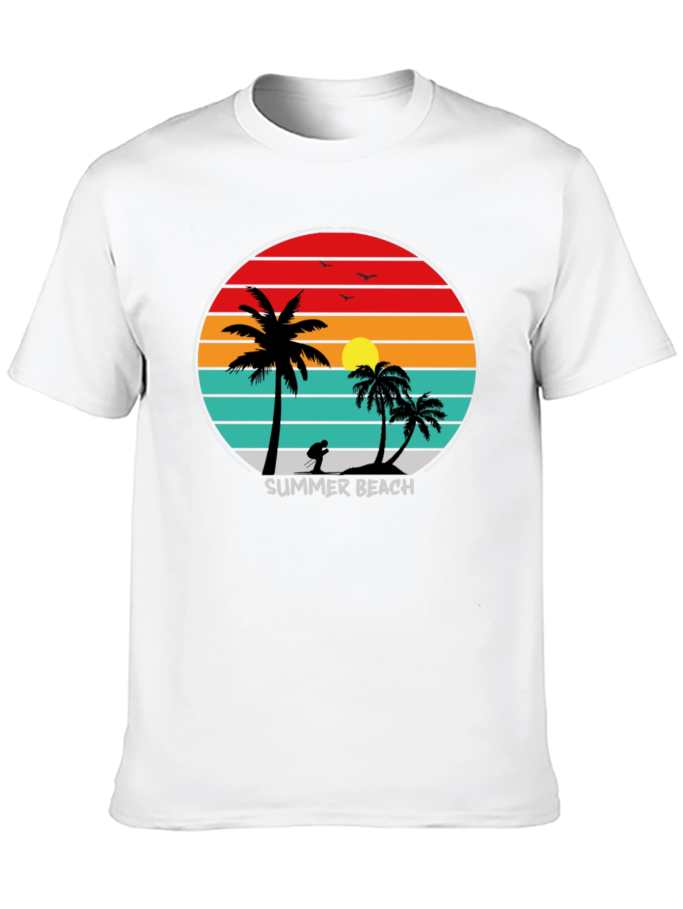 Black Summer Beach Sunset Palm Tree T-Shirt view 10
