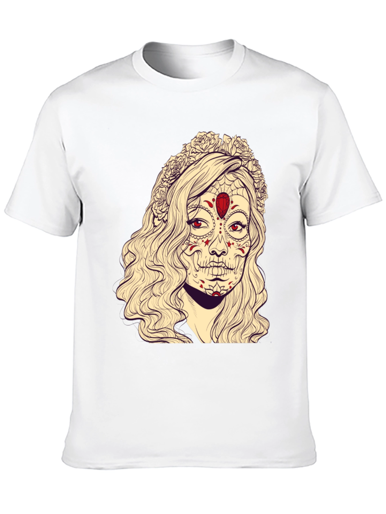 Black Sugar Skull Woman Graphic Tee - Black Cotton T-Shirt view 10