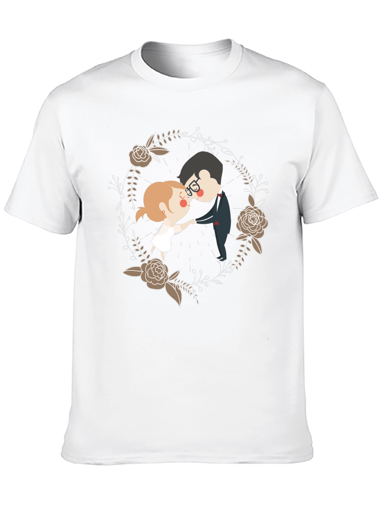 Black Romantic Couple Floral Wreath T-Shirt view 10