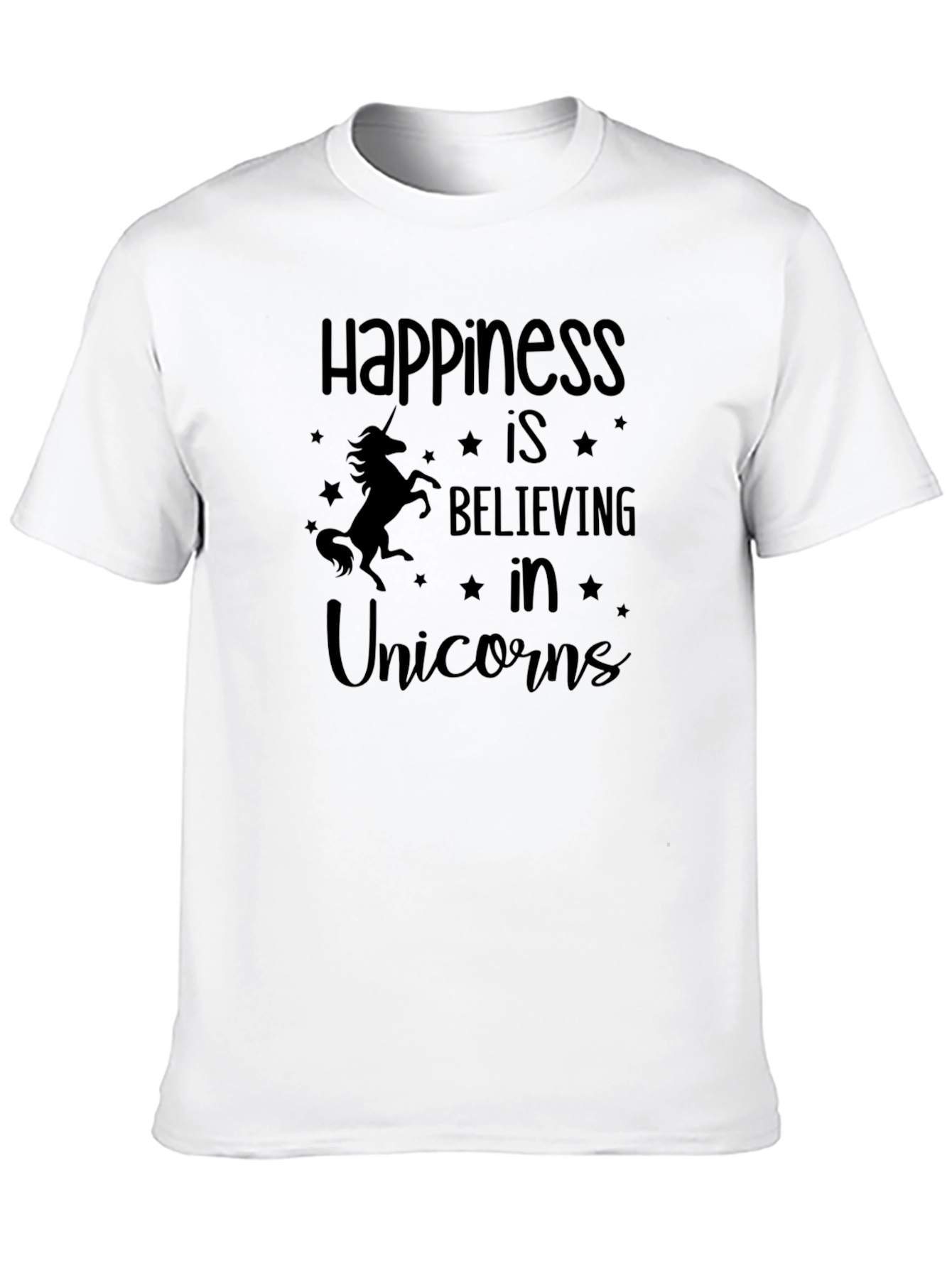 Happiness Unicorn Graphic Tee - Black Cotton T-Shirt - 10