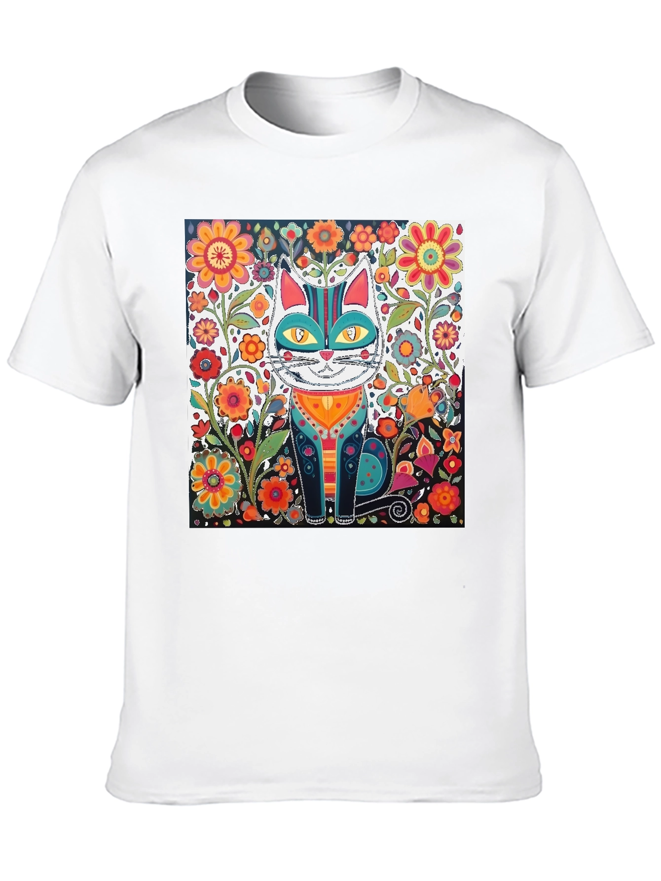 Black Floral Cat Graphic Tee - Unique Design view 10