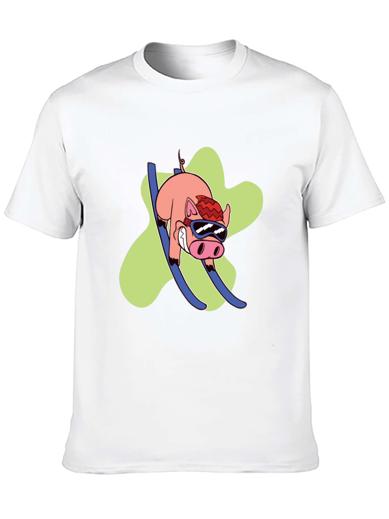 Black Skiing Pig Graphic Tee - Black Crew Neck T-Shirt view 10