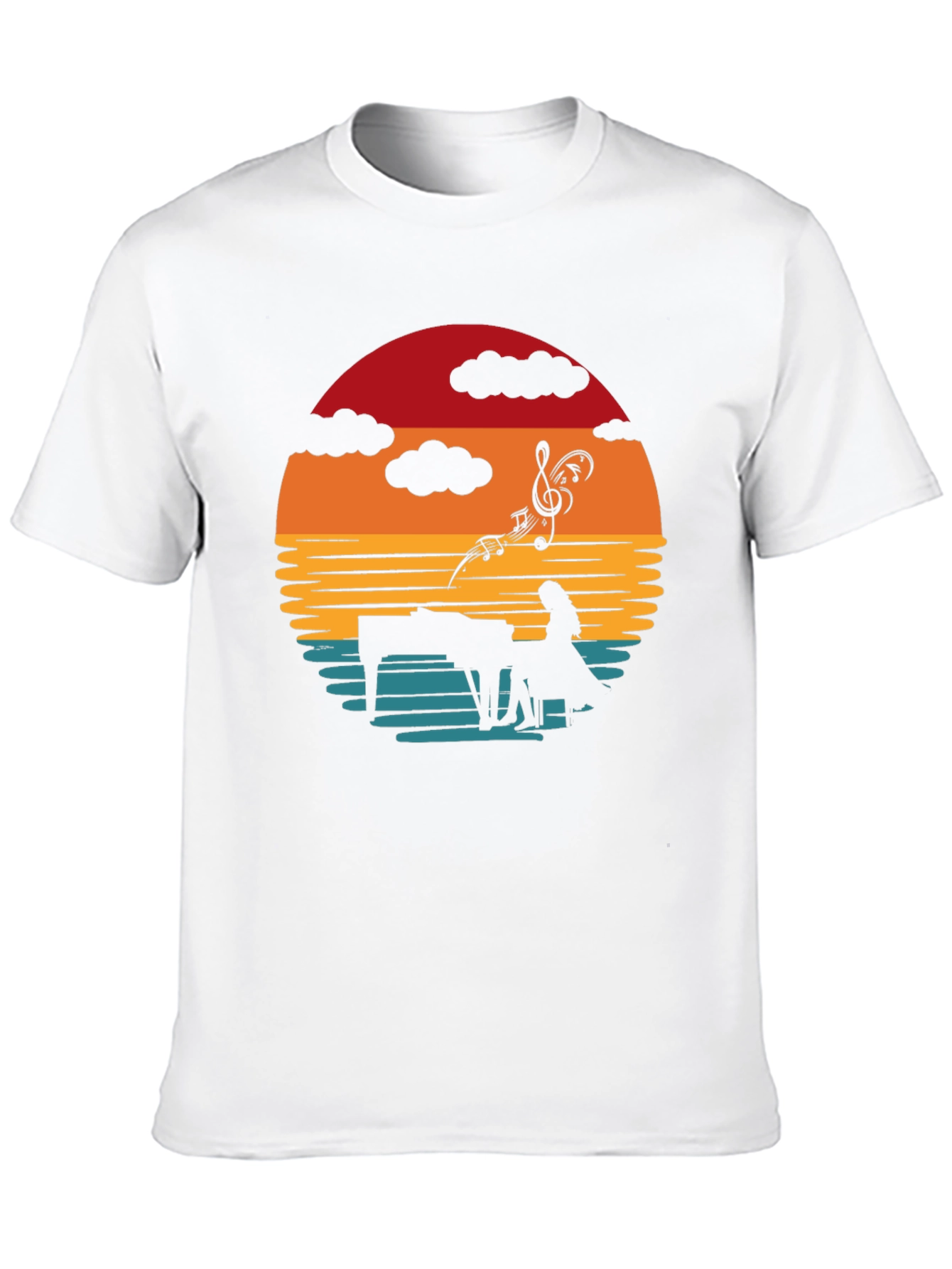 Black Sunset Piano Player Graphic Tee view 10