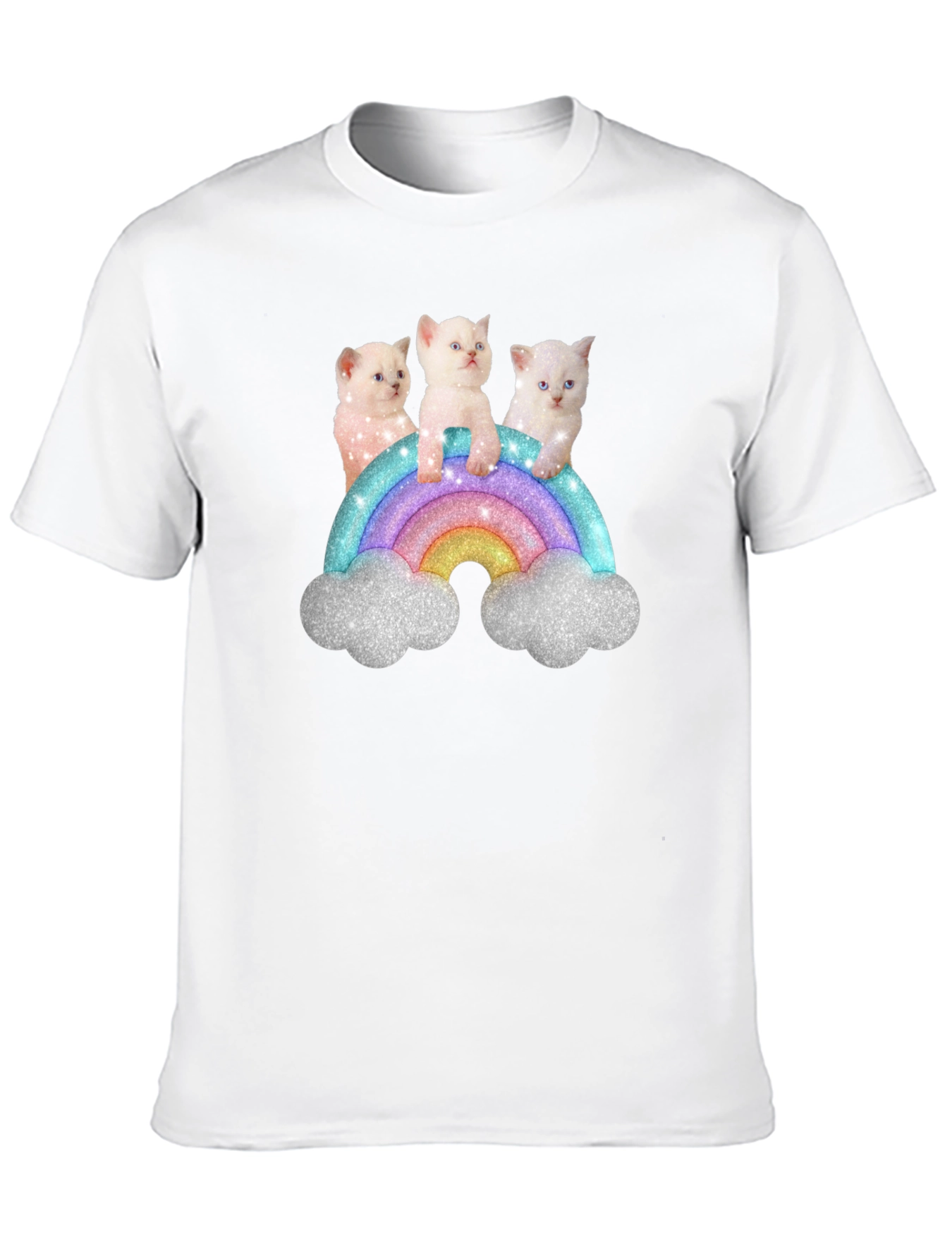 Black Cute Kitten Rainbow Graphic Tee - Black Unisex T-Shirt view 10
