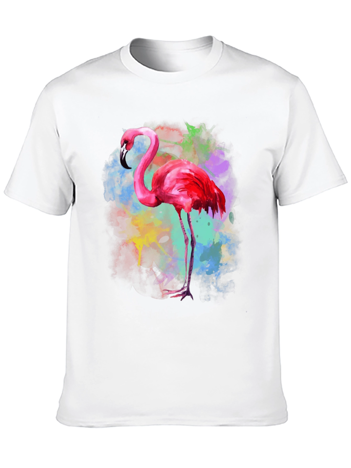 Black Flamingo Watercolor Graphic Tee - Black Cotton T-Shirt view 10