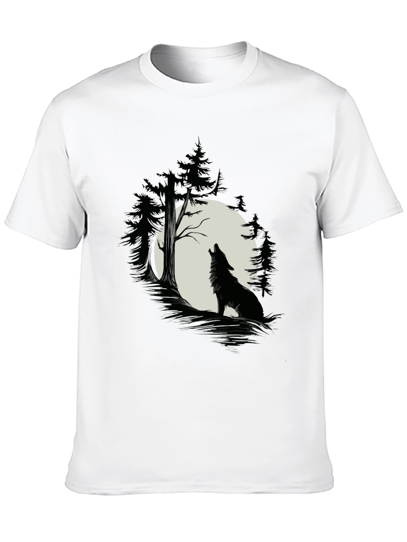 Black Wolf Howling at Moon T-Shirt - Black Cotton Tee view 10