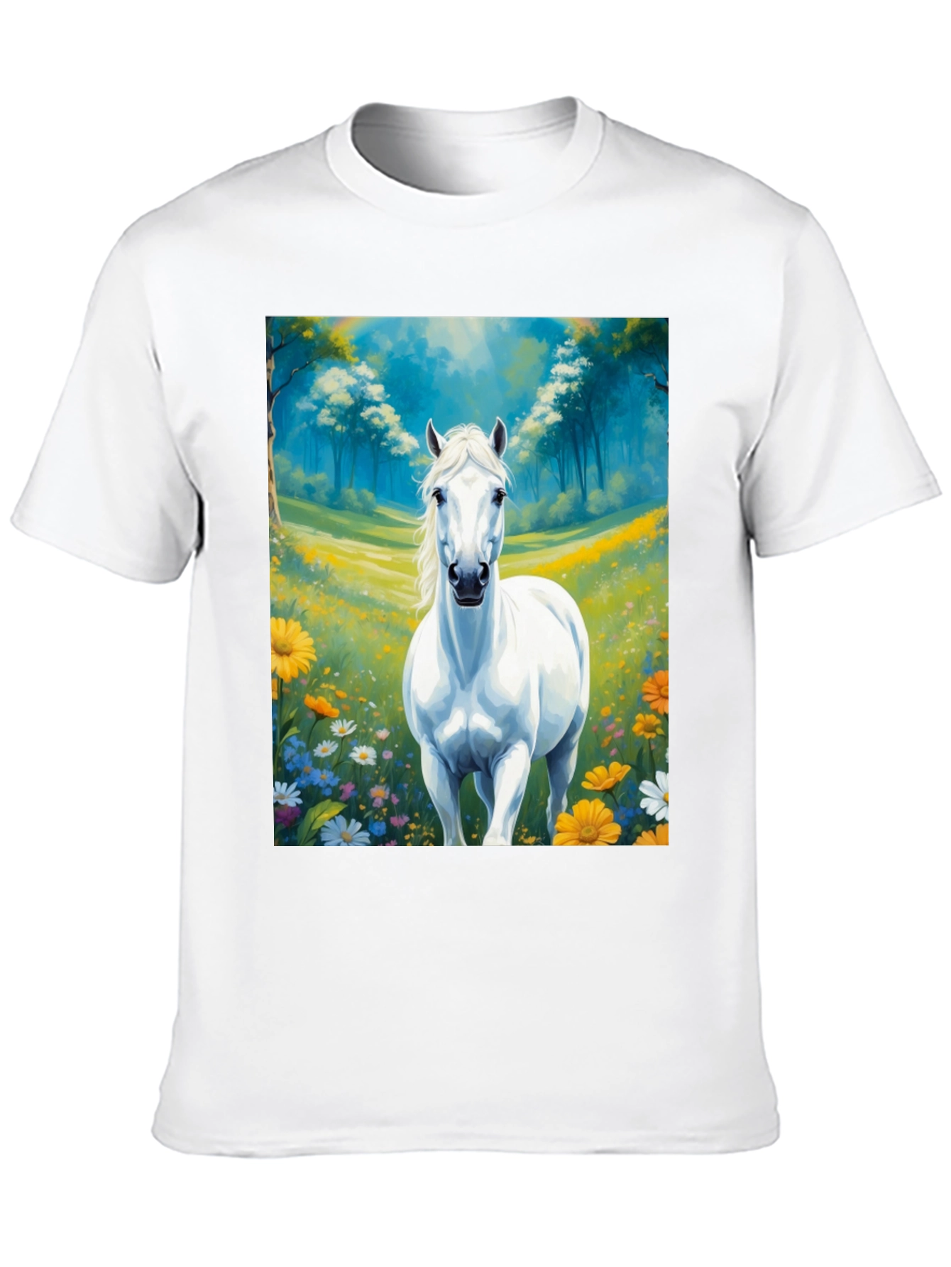 Black White Horse in Meadow Graphic Tee view 10