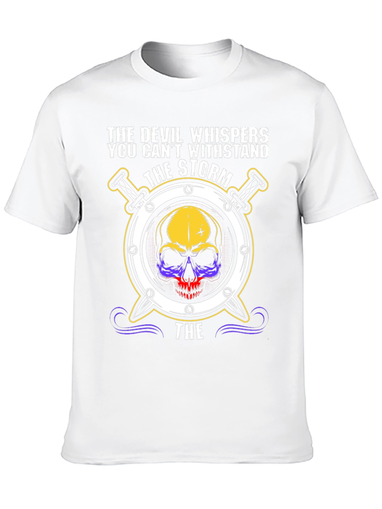 Black The Devil Whispers T-Shirt: Storm Skull Design view 10