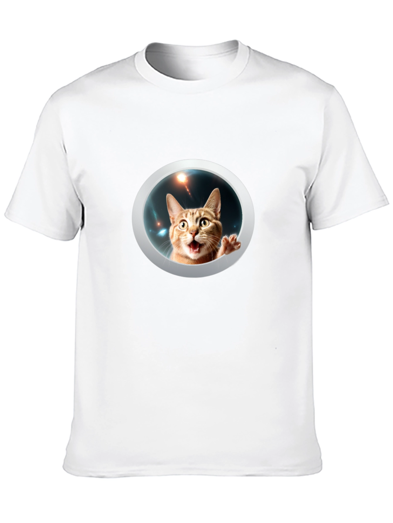 Black Funny Cat in Space Black T-Shirt view 10
