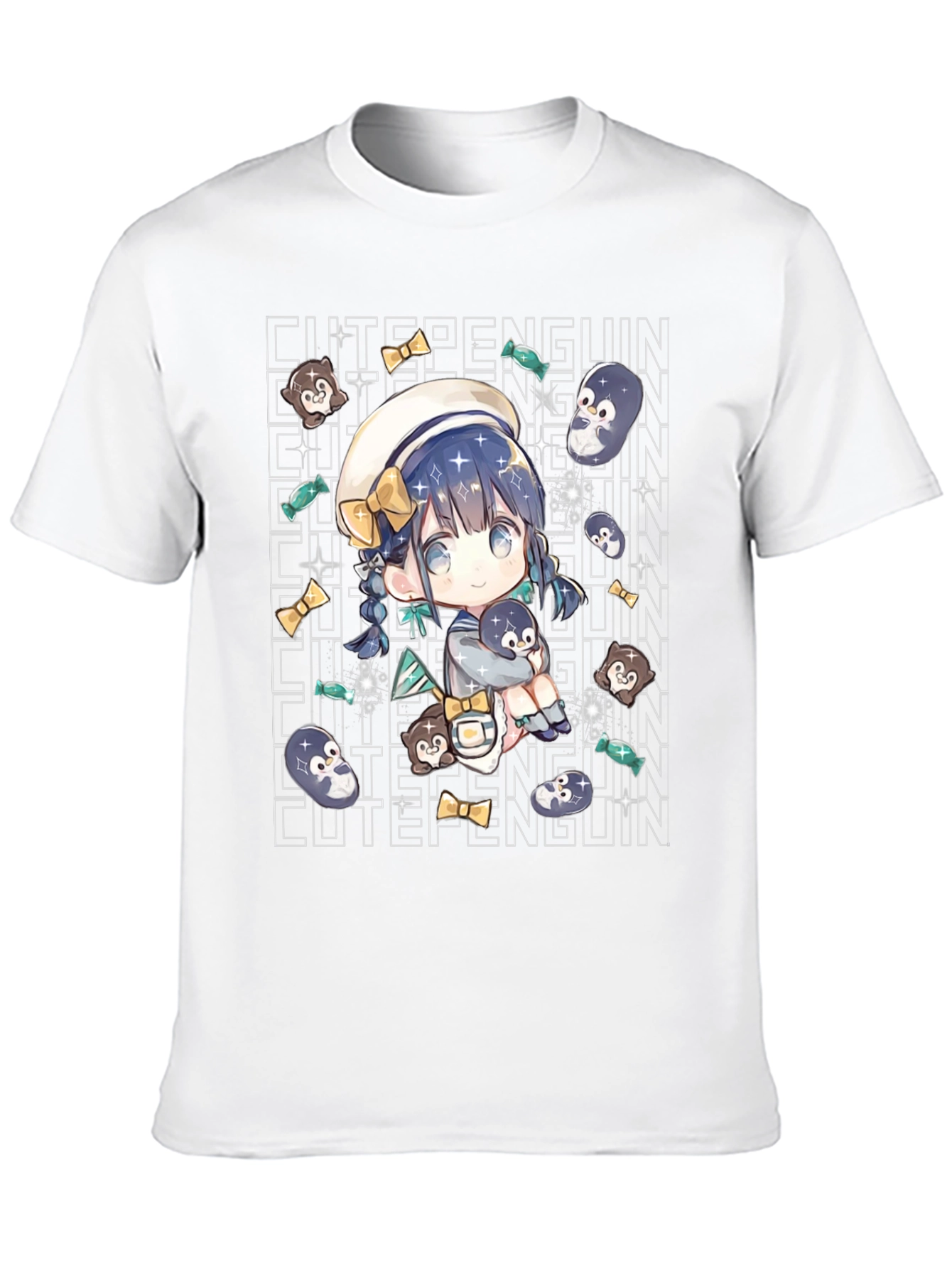 Black Anime Cute Penguin Black T-Shirt view 10