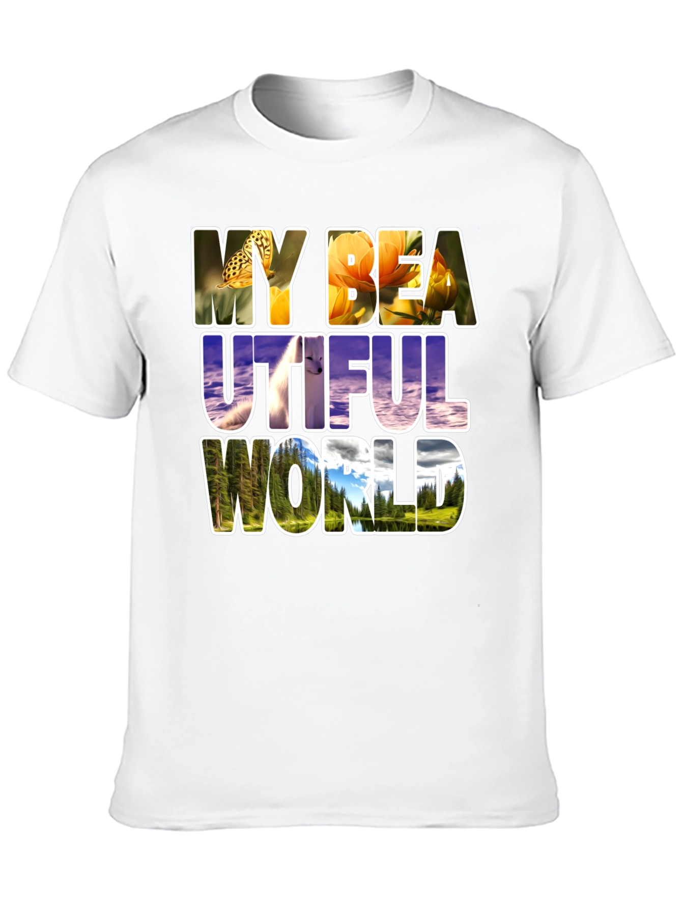 Black Nature Filled Graphic Tee - "My Beautiful World" T-Shirt view 10
