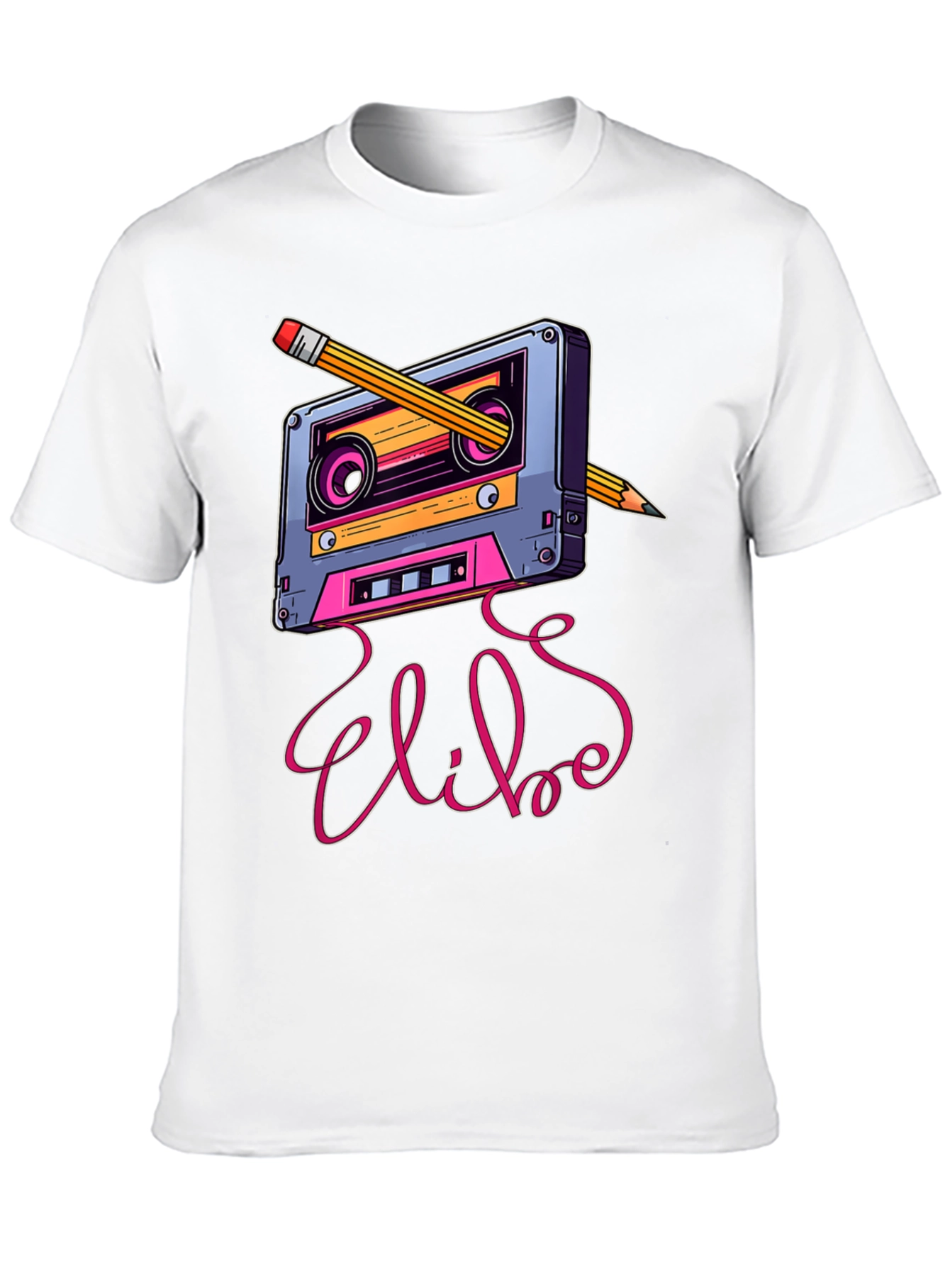 Black Retro Cassette Tape & Pencil Graphic Tee view 10