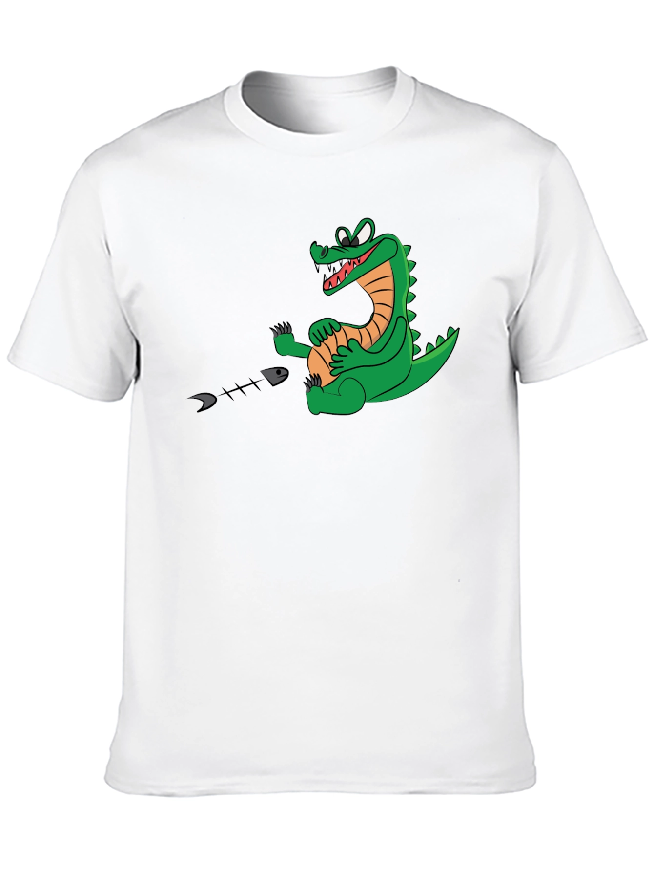 Black Alligator Eating Fish T-Shirt - Black Cotton Tee view 10