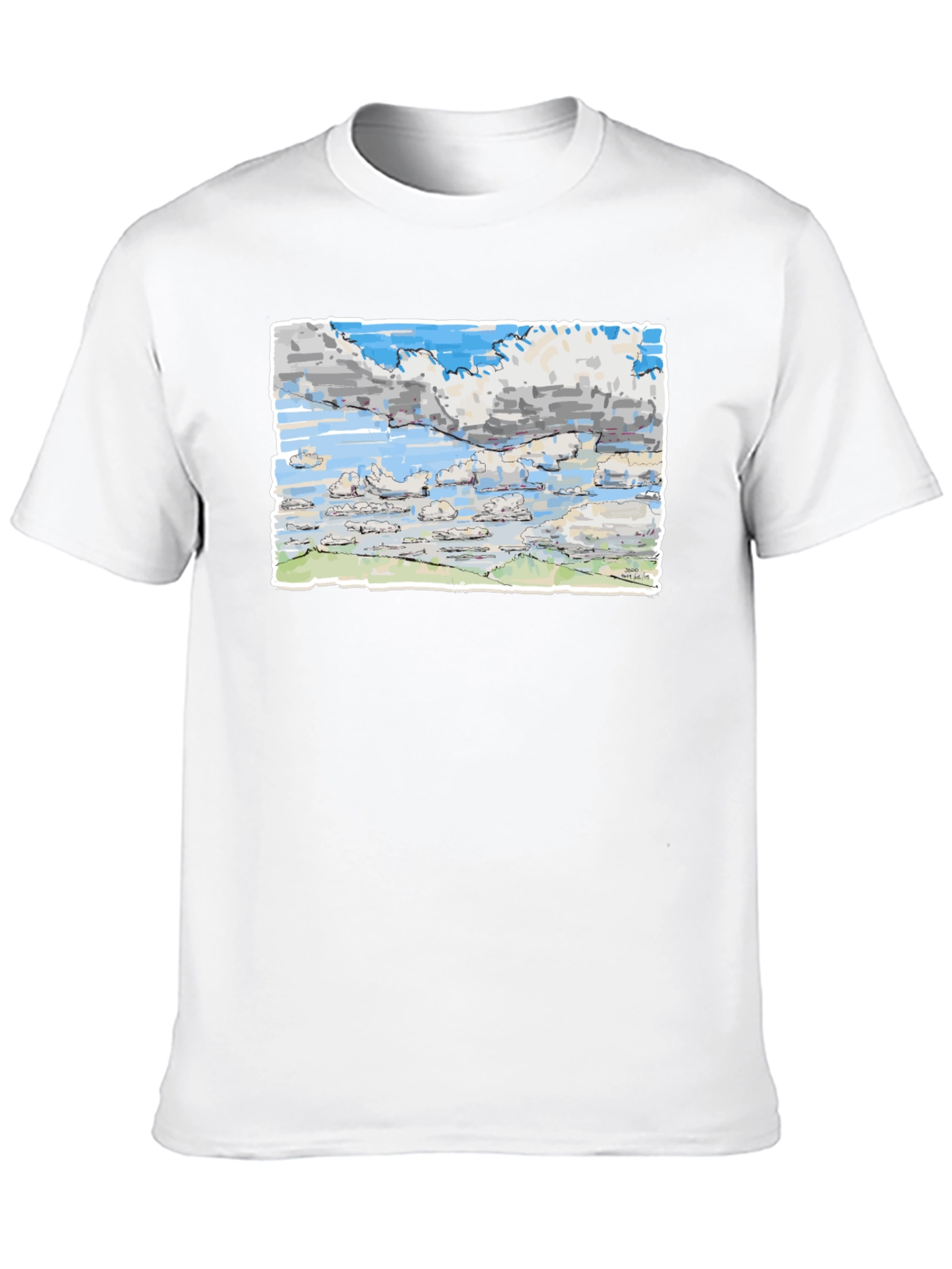 Black Sky Drawing T-Shirt - Artistic Cloud Design view 10