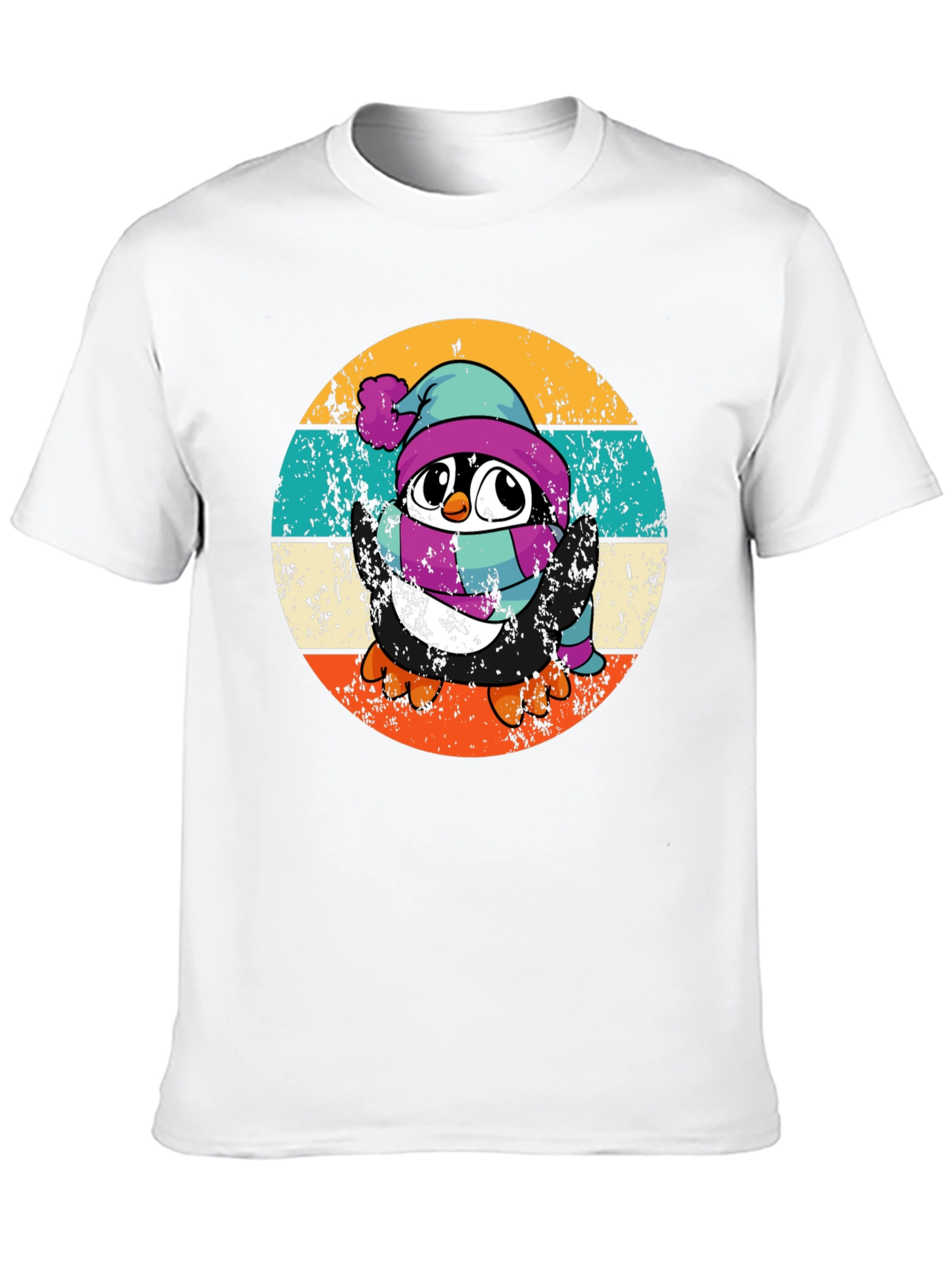 Black Retro Penguin Winter T-Shirt view 10