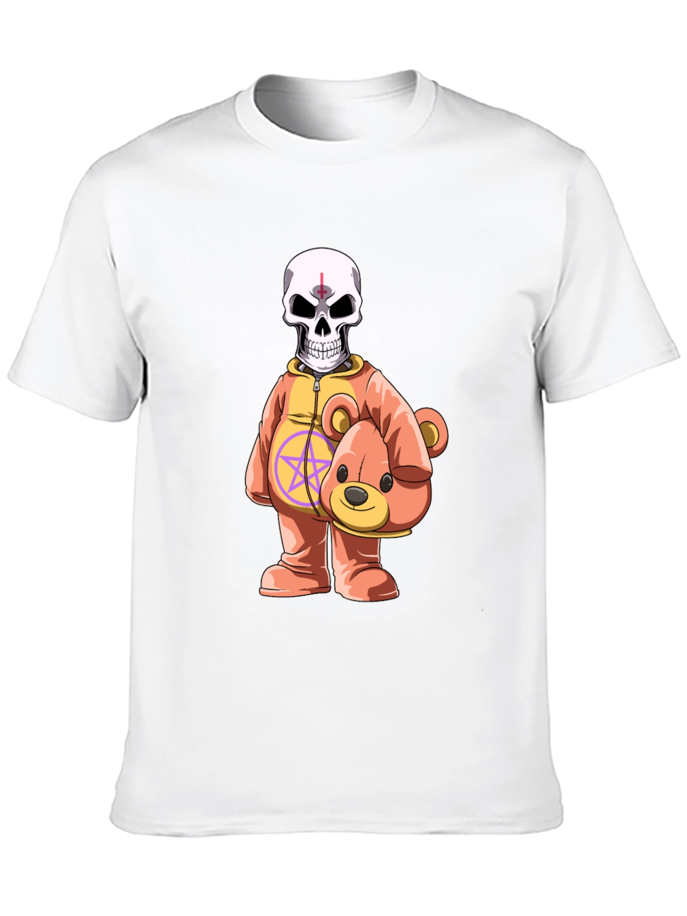 Black Skull Teddy Bear Graphic Tee - Edgy Novelty Shirt view 10