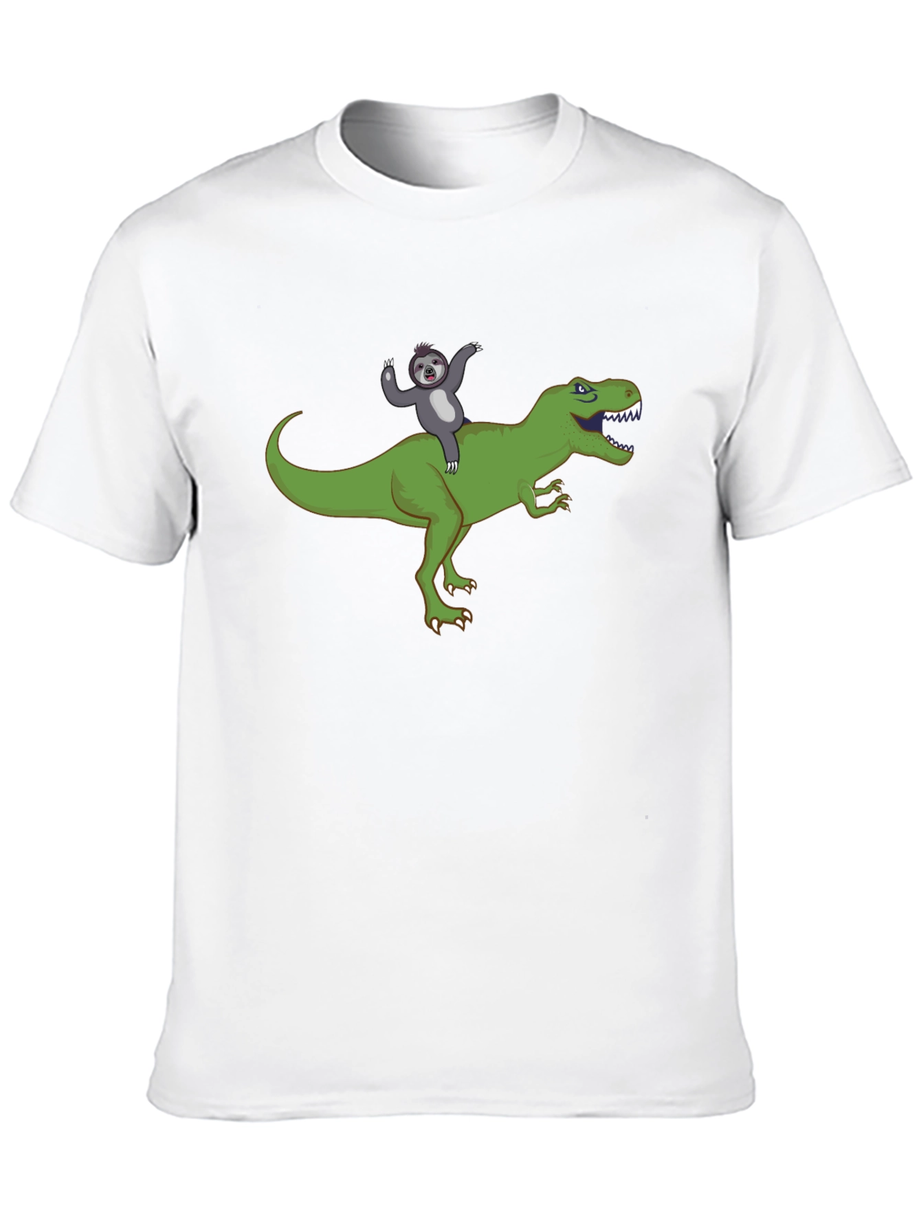 Black Sloth Riding T-Rex Funny Graphic T-Shirt view 10