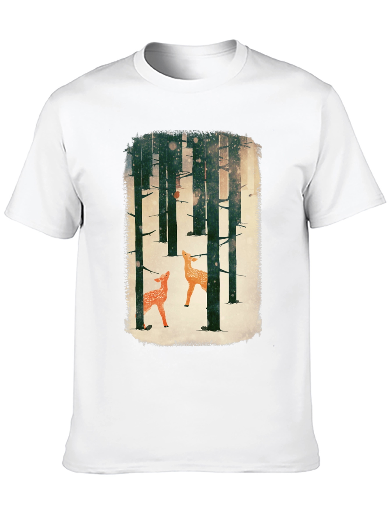 Black Winter Forest Deer Graphic Tee - Black Cotton Blend view 10
