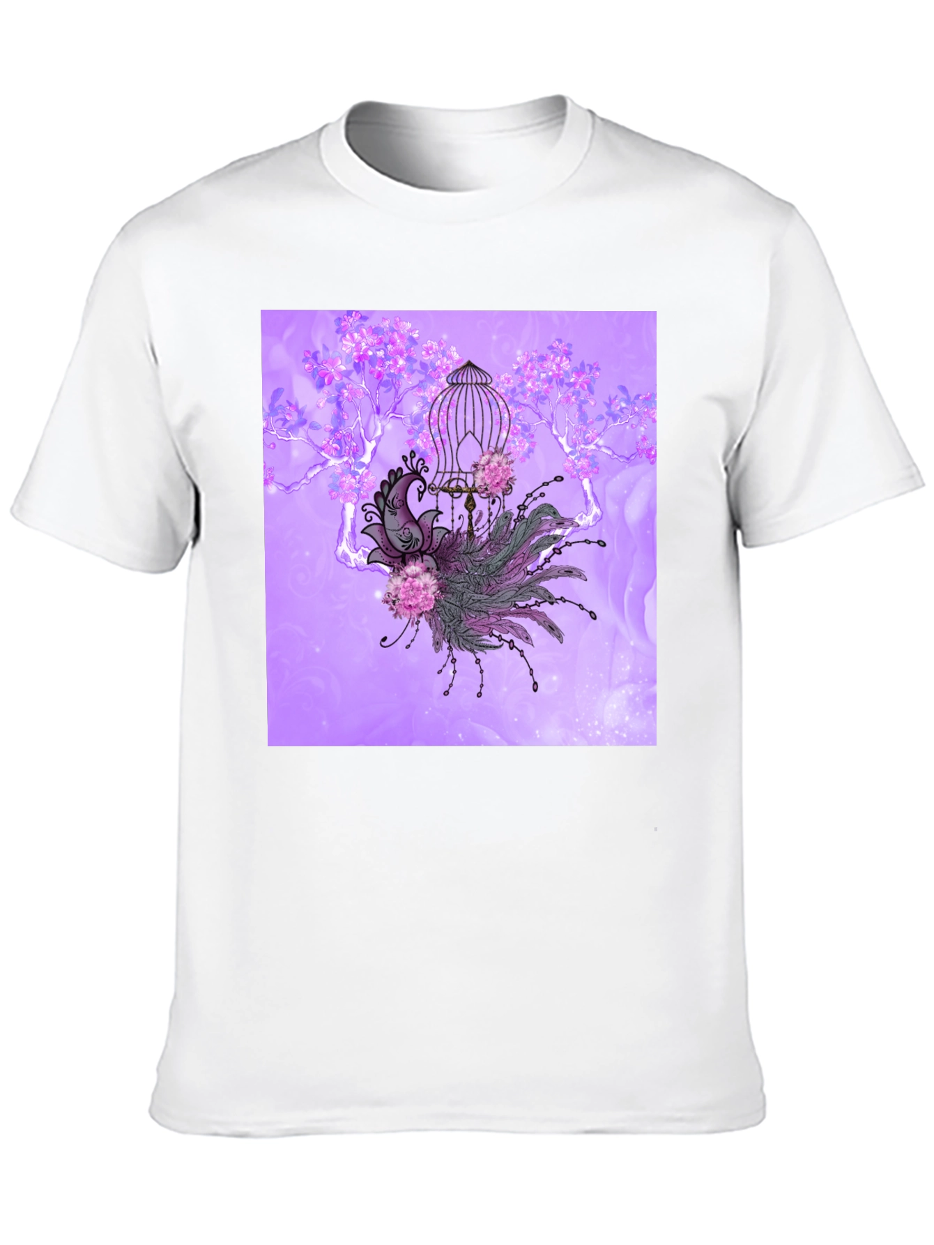 Black Elegant Peacock Cage Graphic T-Shirt view 10