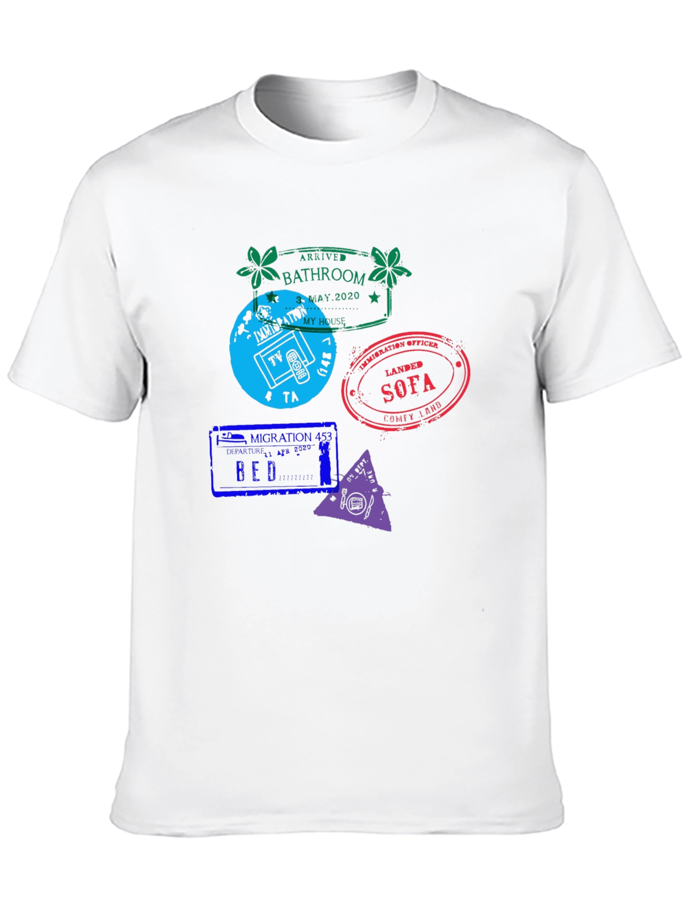 Black Funny Quarantine Travel Stamps Graphic T-Shirt view 10