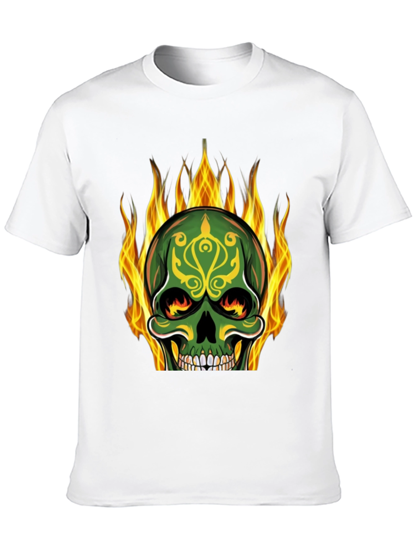 Black Flaming Skull Graphic Tee - Black Cotton T-Shirt view 10