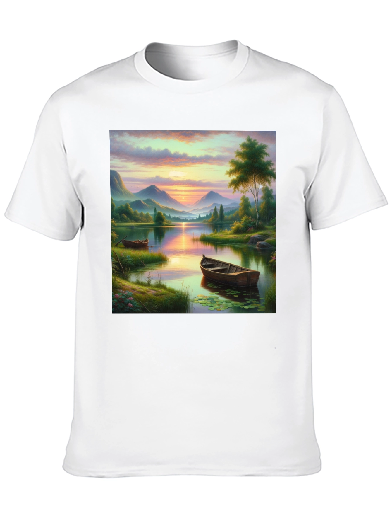 Black Lake Sunset Boat T-Shirt - Artistic Graphic Tee view 10