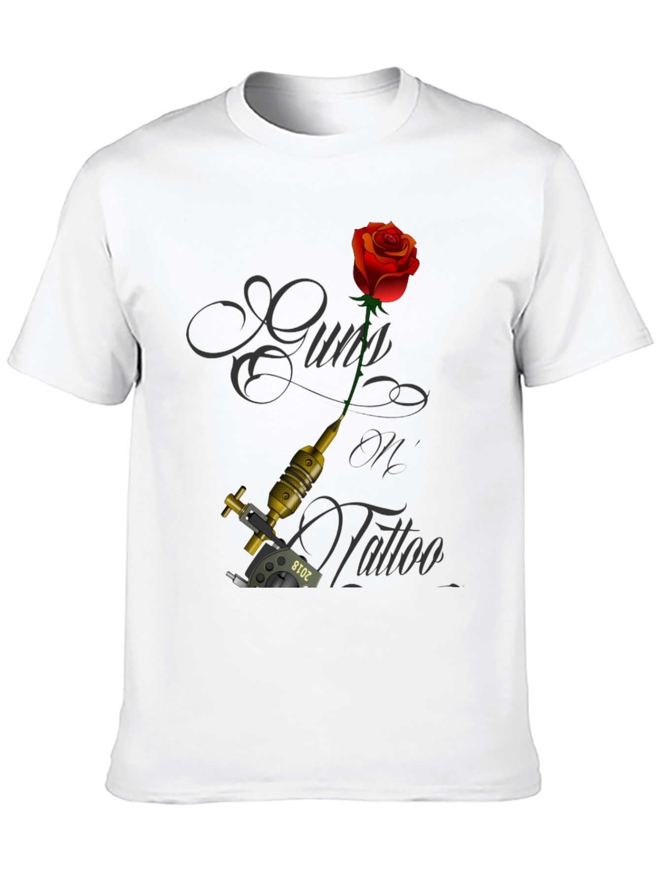 Guns Oil Tattoo Black T-Shirt with Rose and Tattoo Machine - 10