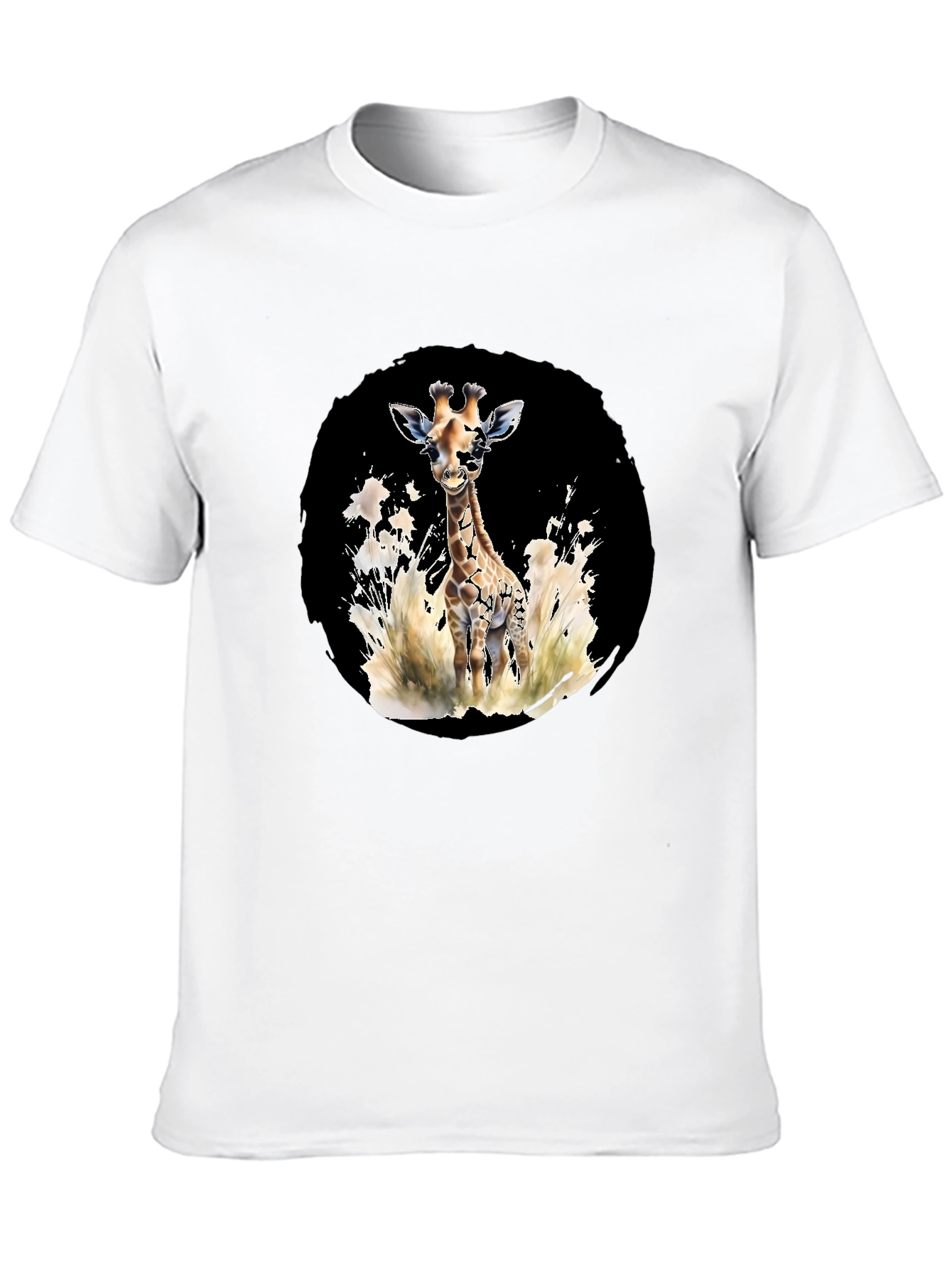 Black Giraffe Watercolor Graphic Tee - Casual Black T-Shirt view 10