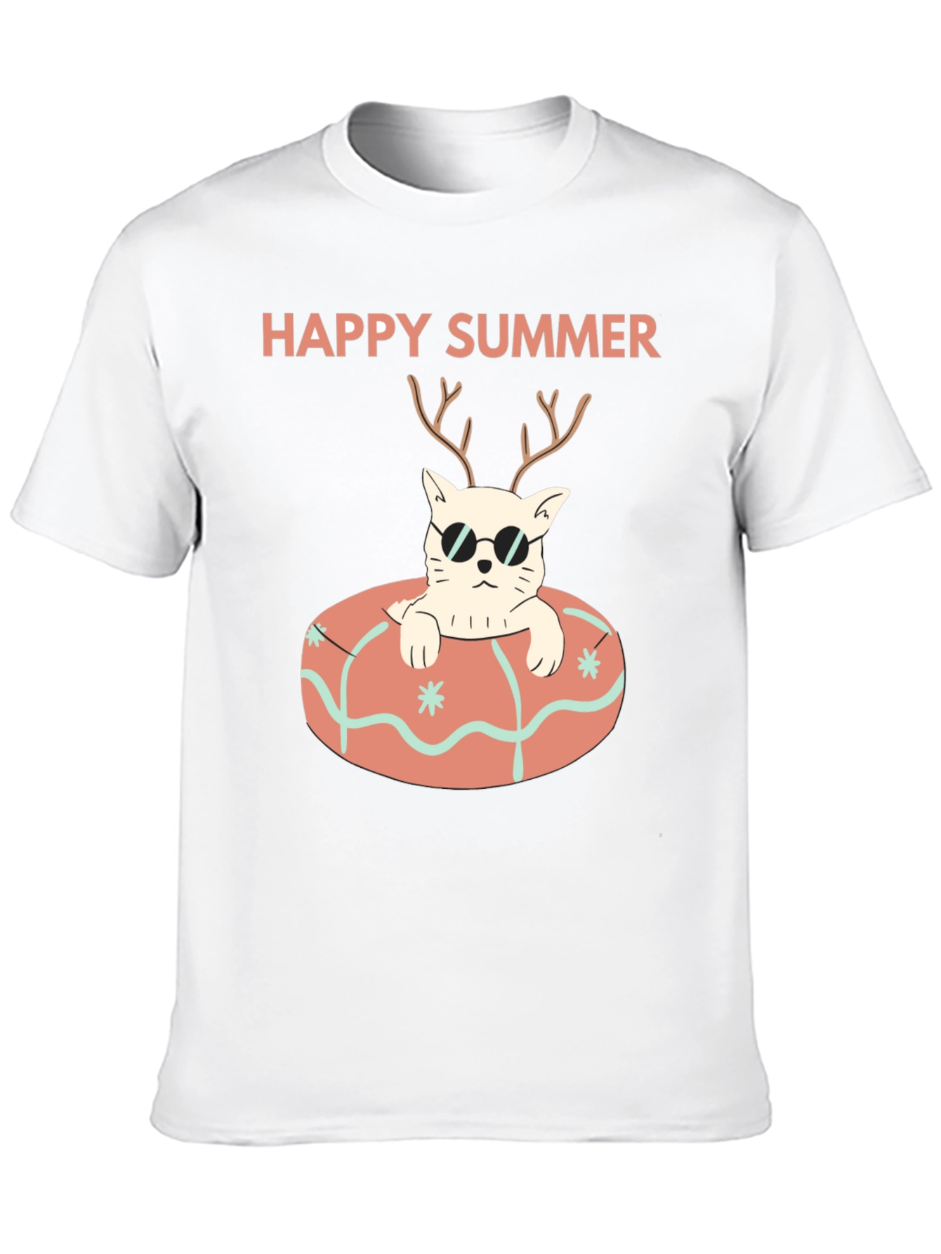 Black Happy Summer Cat T-Shirt - Black Graphic Tee view 10