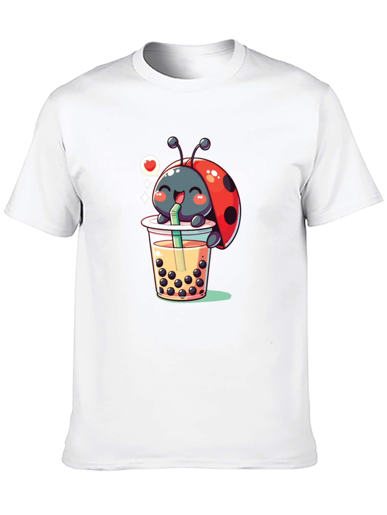 Black Ladybug Boba Tea Graphic Tee - Black Cotton T-Shirt view 10