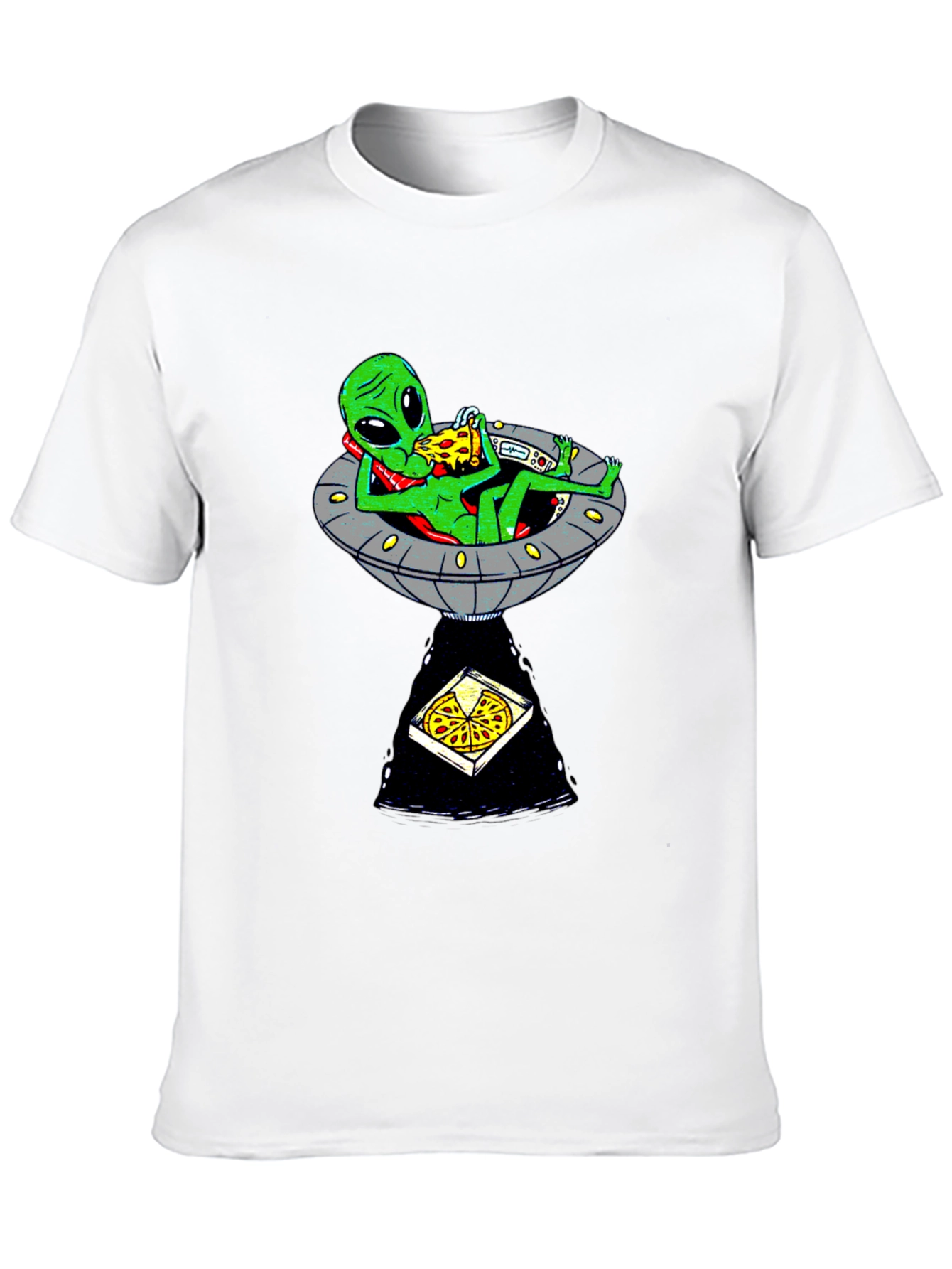 Black Alien Pizza UFO Graphic Tee - Black Cotton T-Shirt view 10