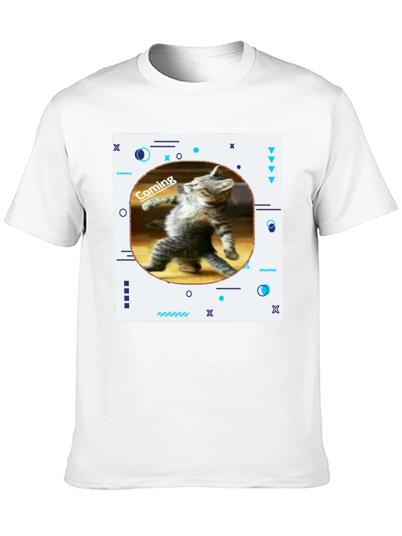 Black Funny Cat Coming T-Shirt - Black view 10