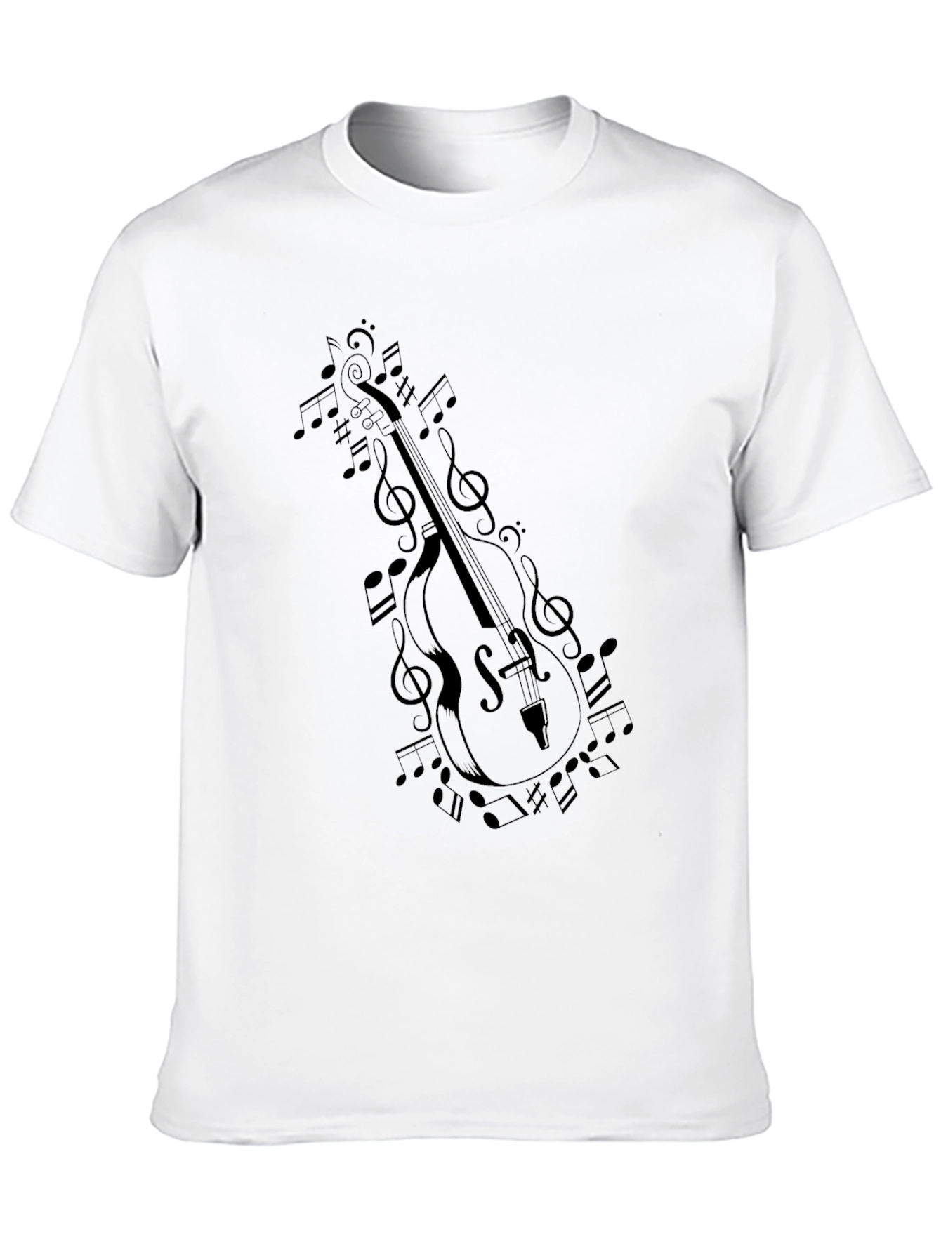 Black Musician's Black T-Shirt with Cello and Music Notes Design view 10