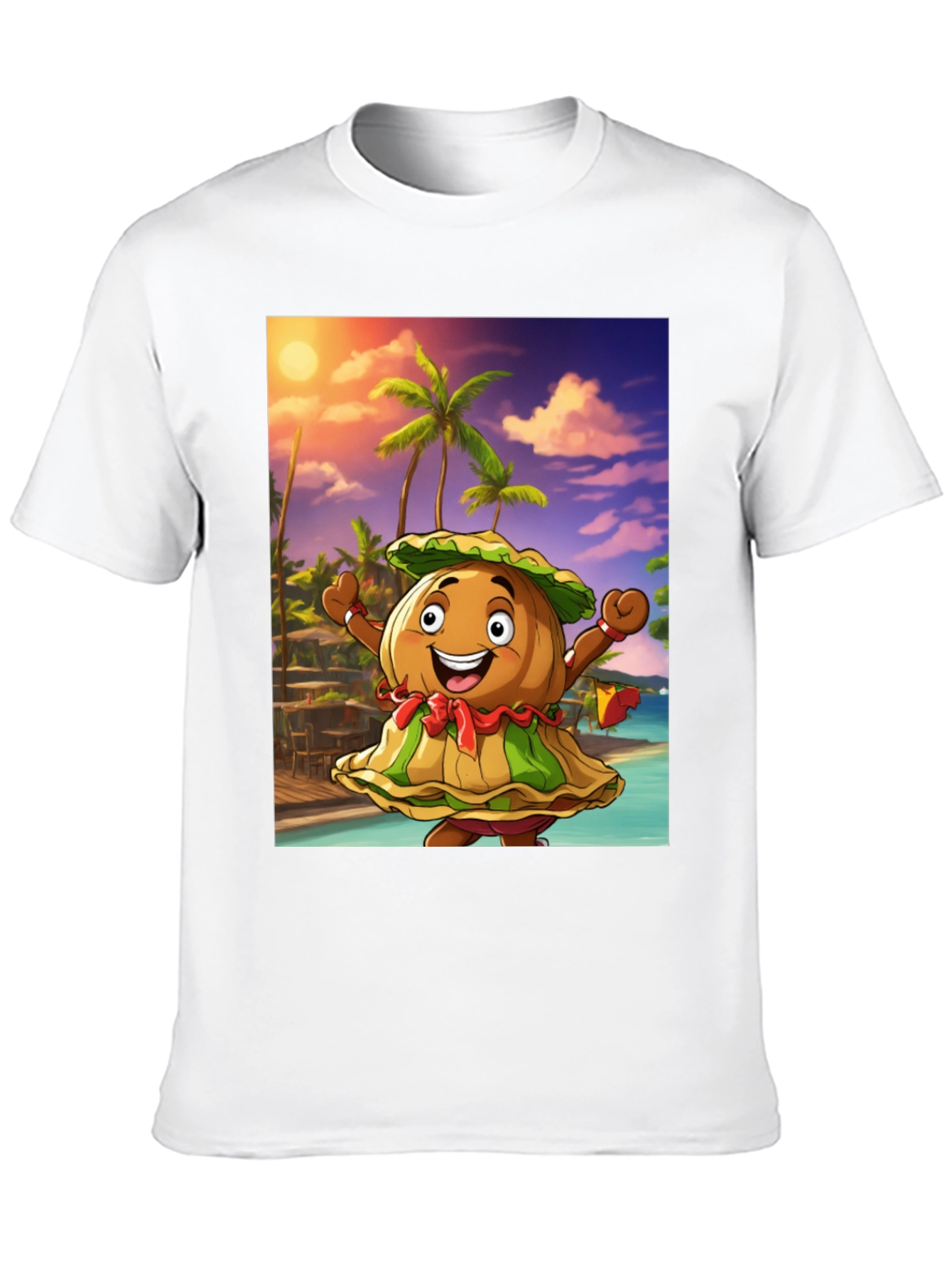 Black Tropical Cartoon Print Black T-Shirt view 10