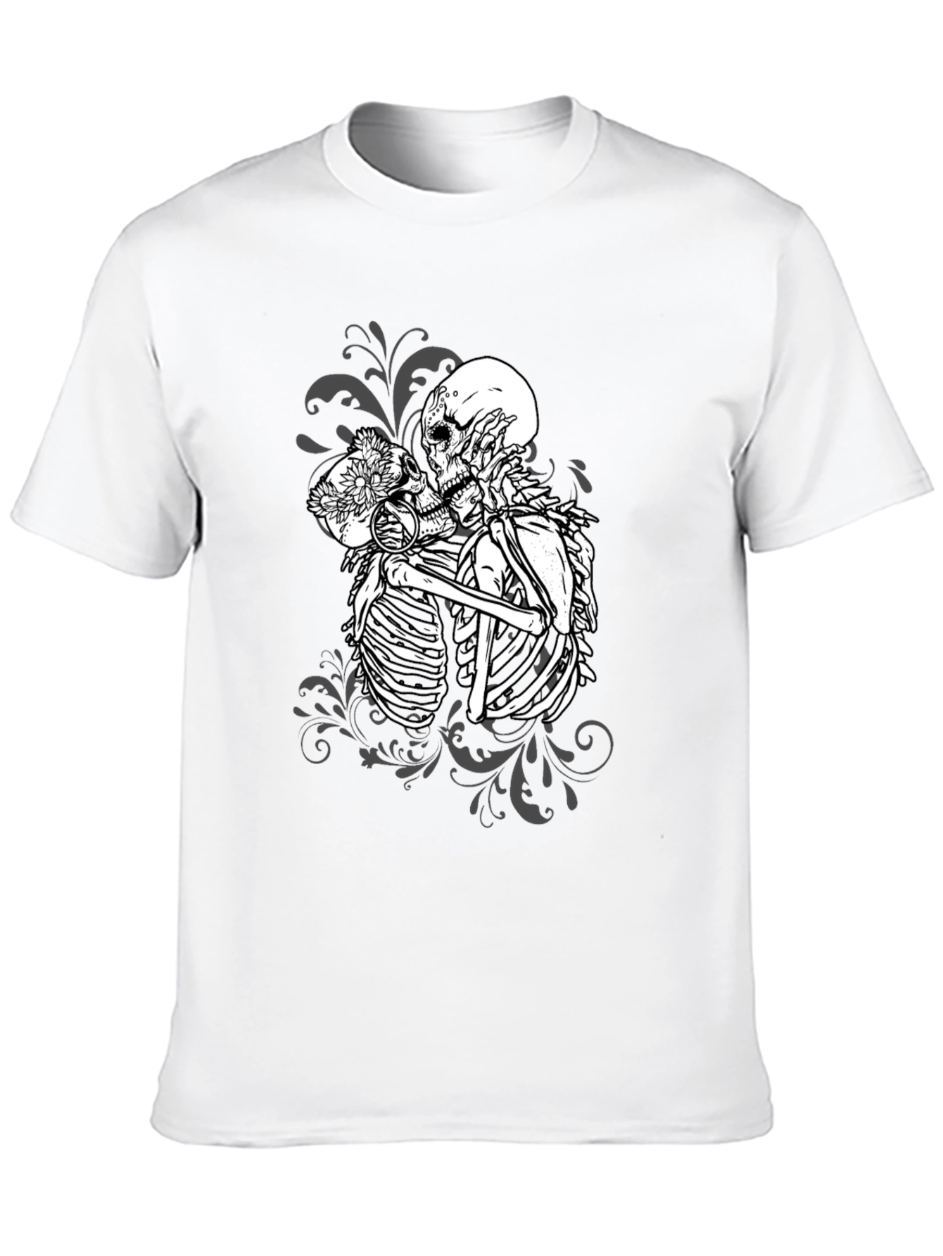 Black Kissing Skeletons Graphic Tee - Gothic Romance T-Shirt view 10