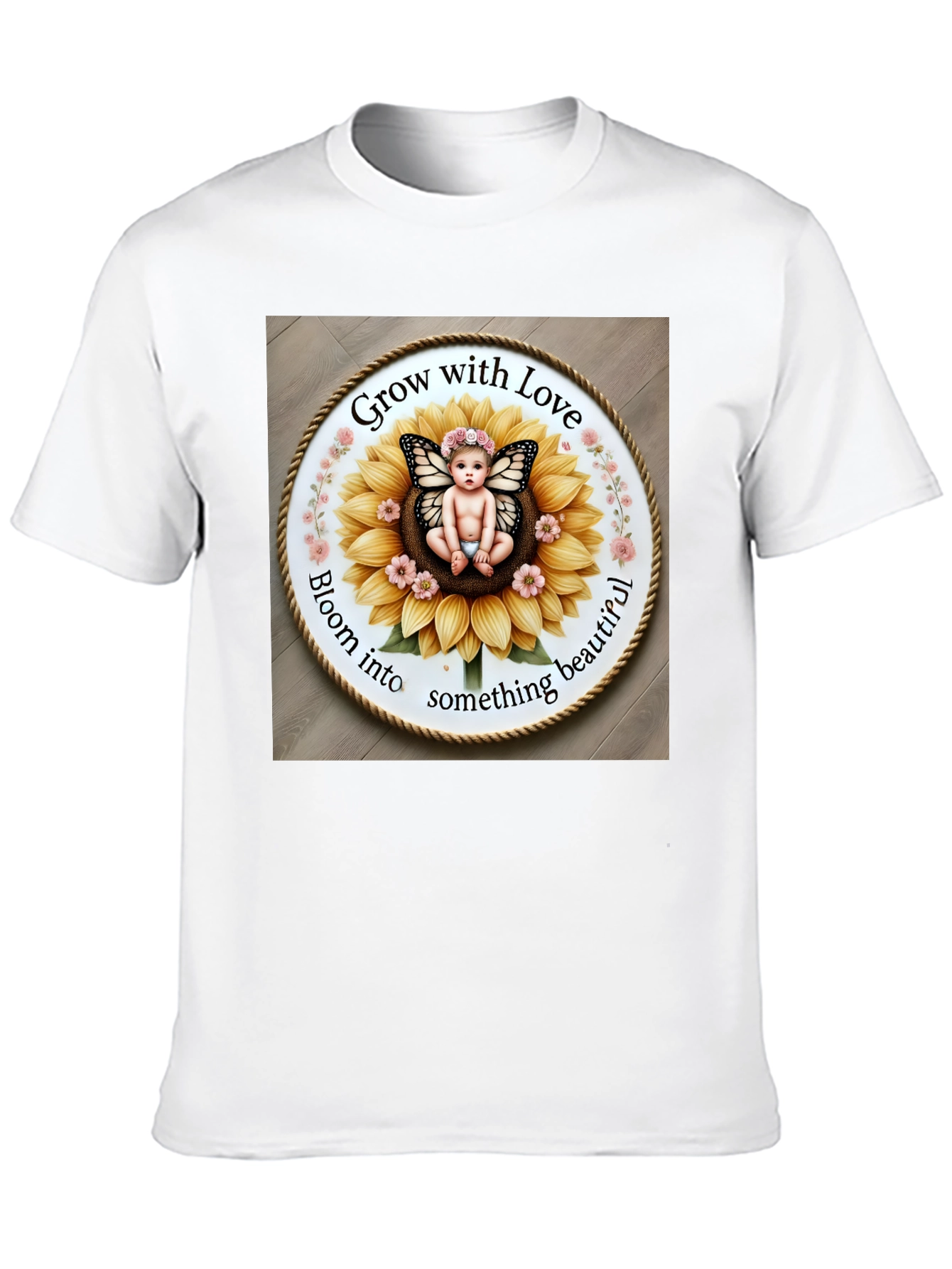 Black Grow with Love T-Shirt - Cute Butterfly Baby Sunflower Design view 10