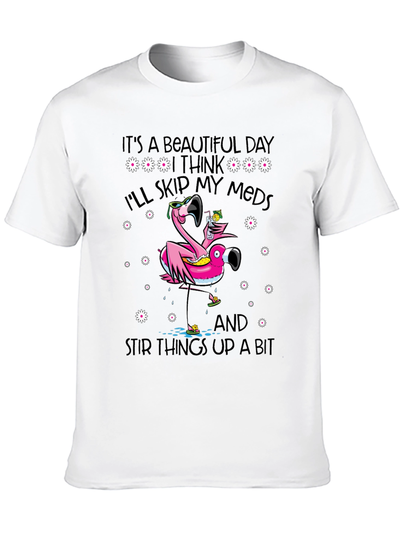 Black It's a Beautiful Day Funny Flamingo Graphic Tee view 10