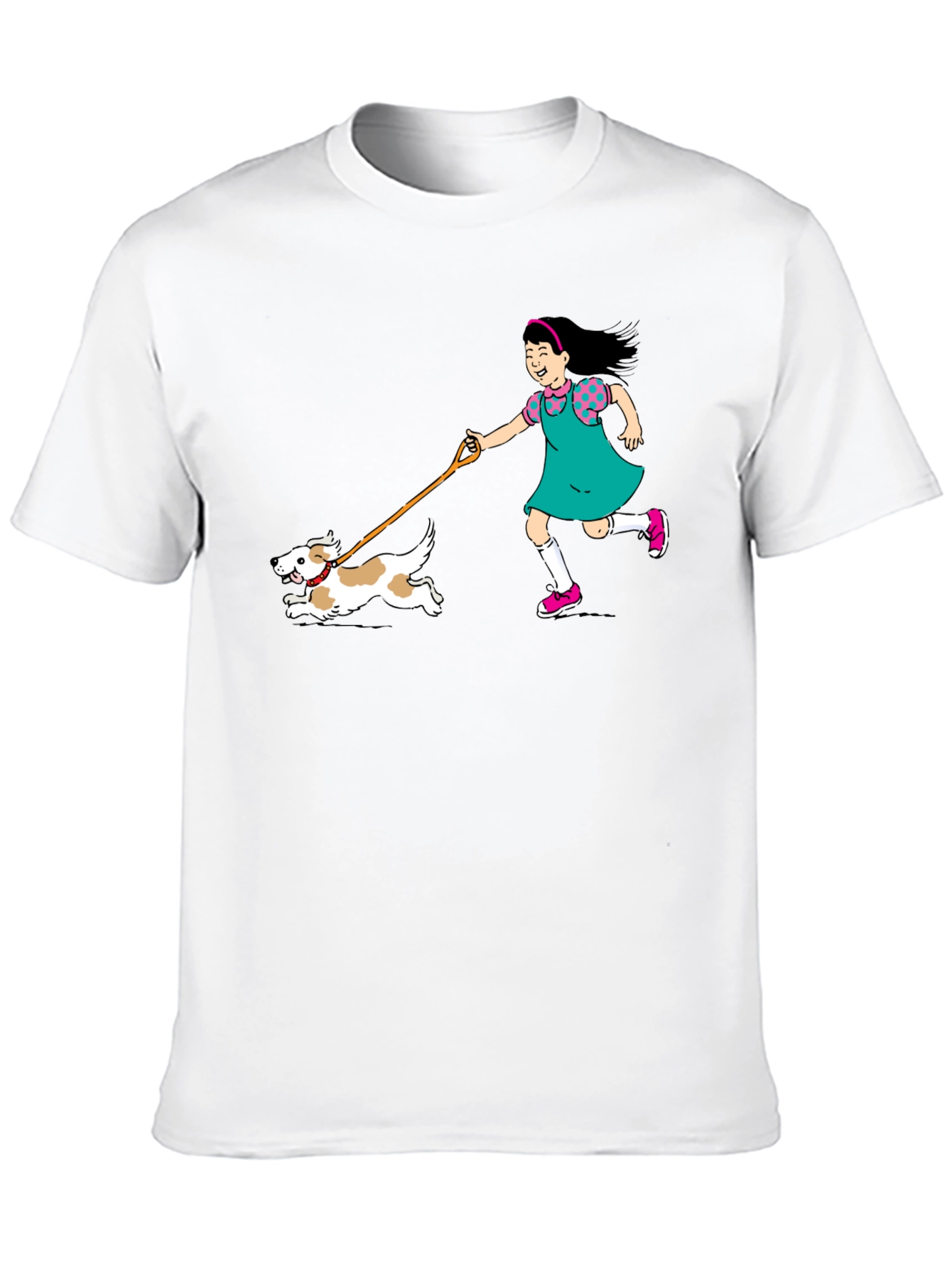Black Girl Walking Dog Graphic Tee - Unisex Black T-Shirt view 10