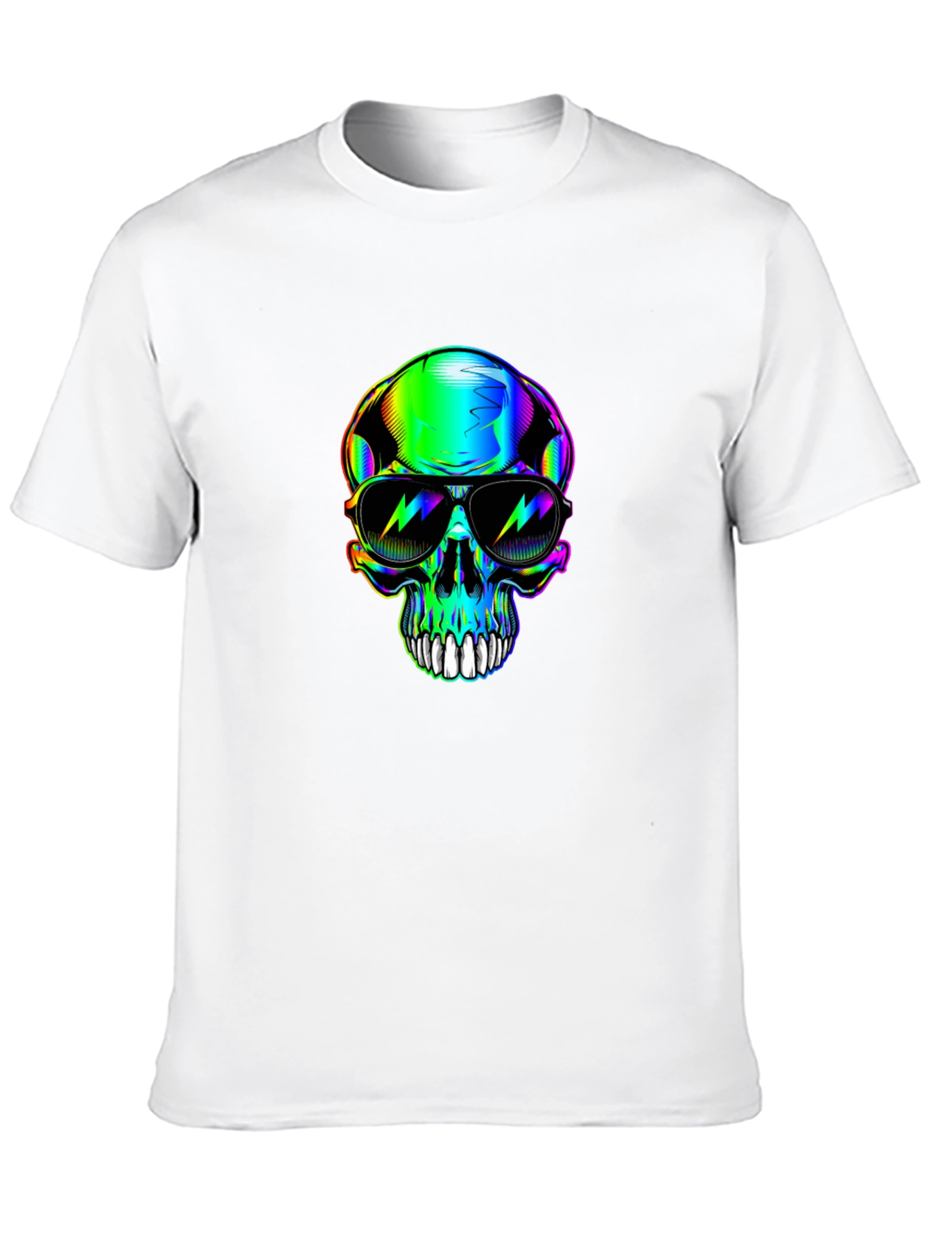 Black Rainbow Skull Sunglasses Graphic Black T-Shirt view 10