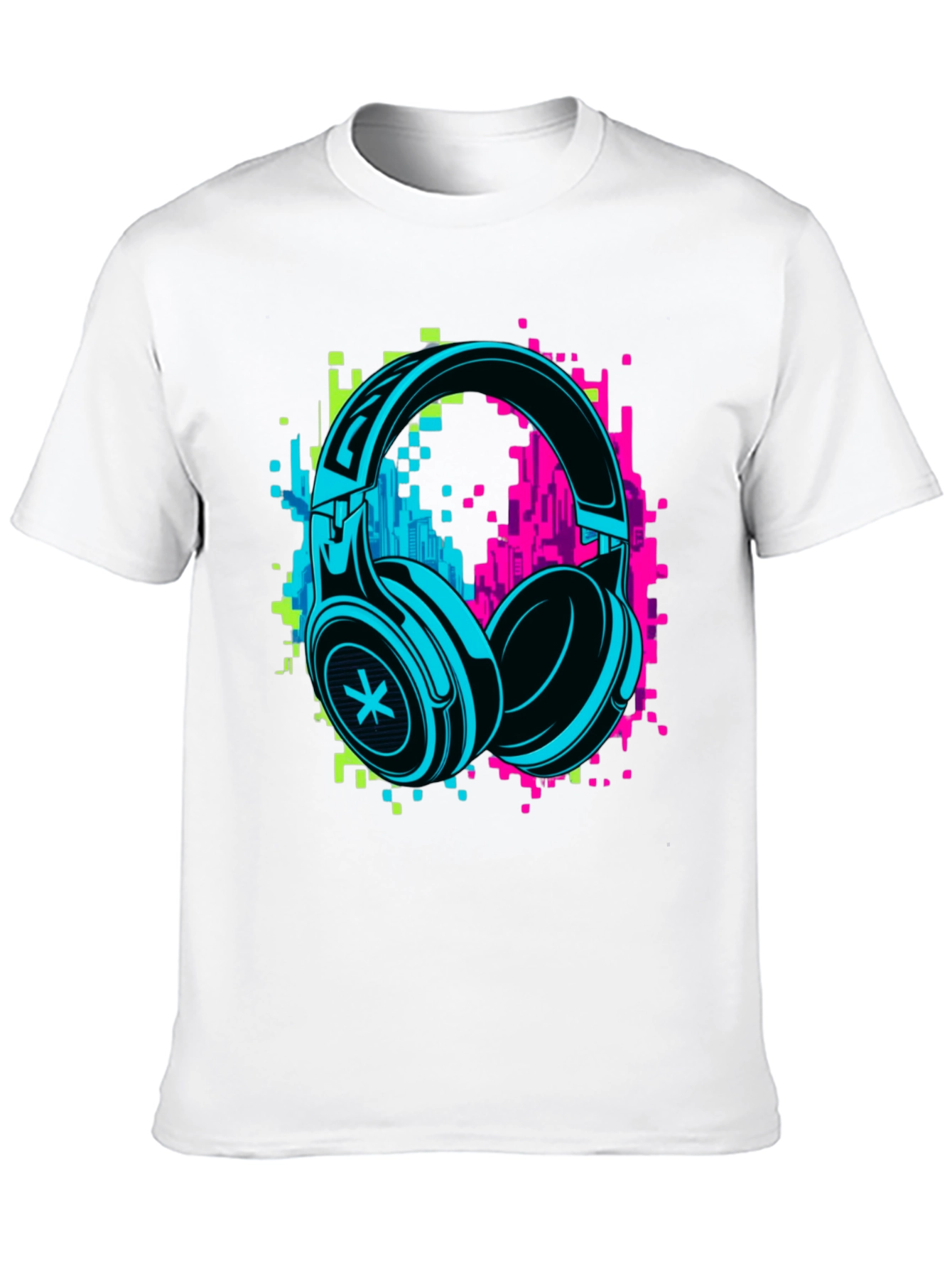 Black Neon Headphones Graphic Black T-Shirt view 10