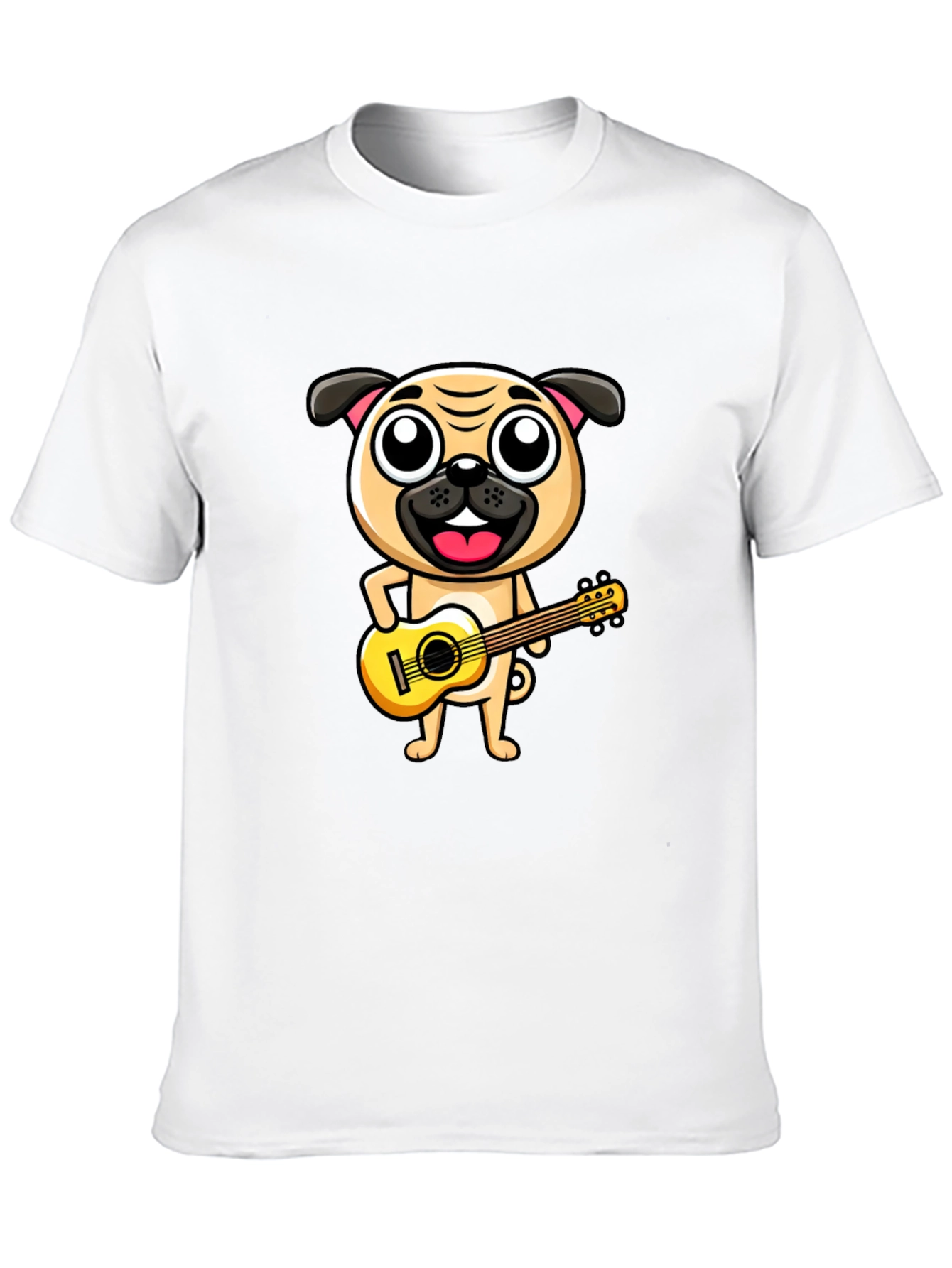 Black Pug Playing Guitar T-Shirt - Black Cotton Tee view 10