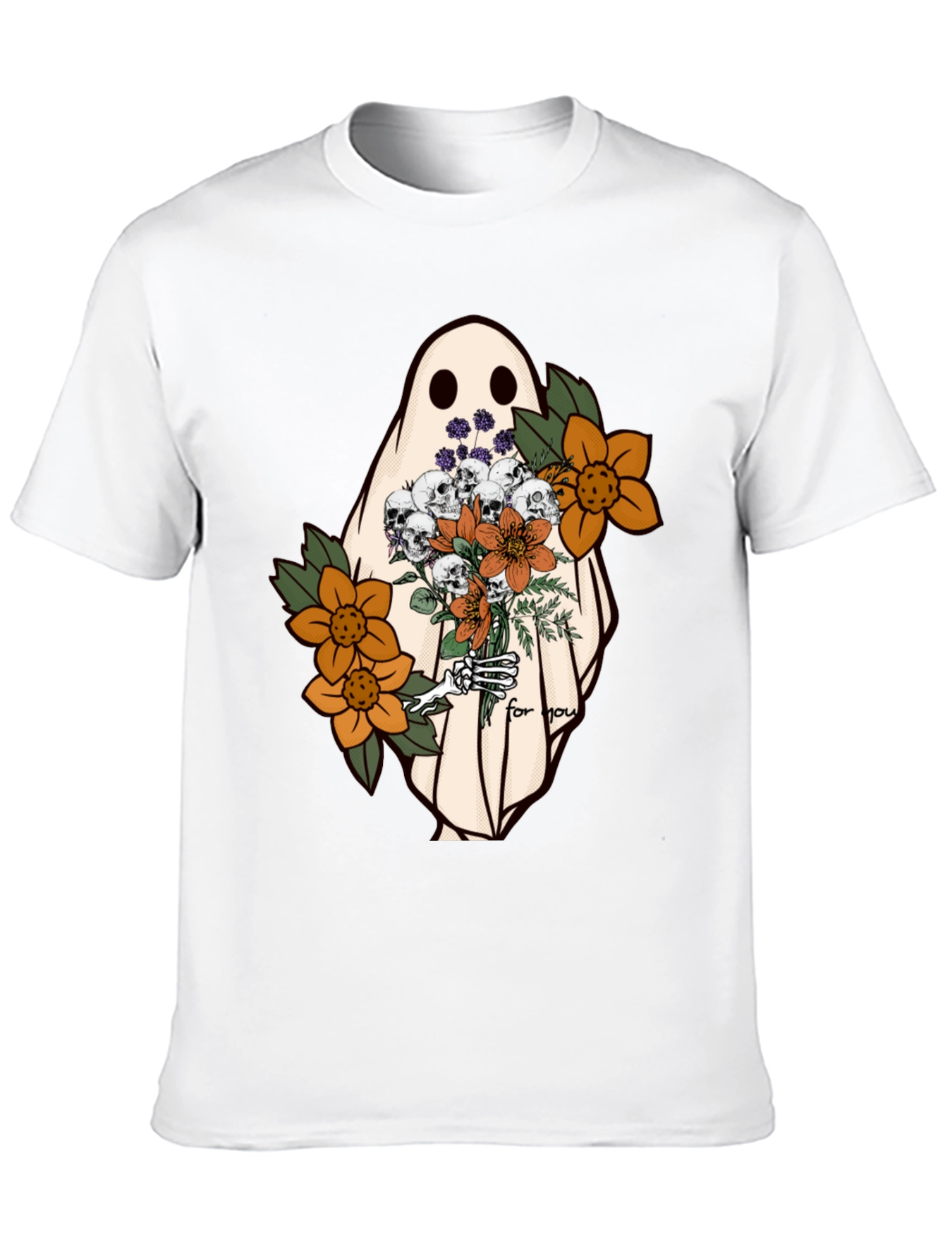 Black Ghost with Flowers Graphic Tee - Unisex Soft Cotton view 10
